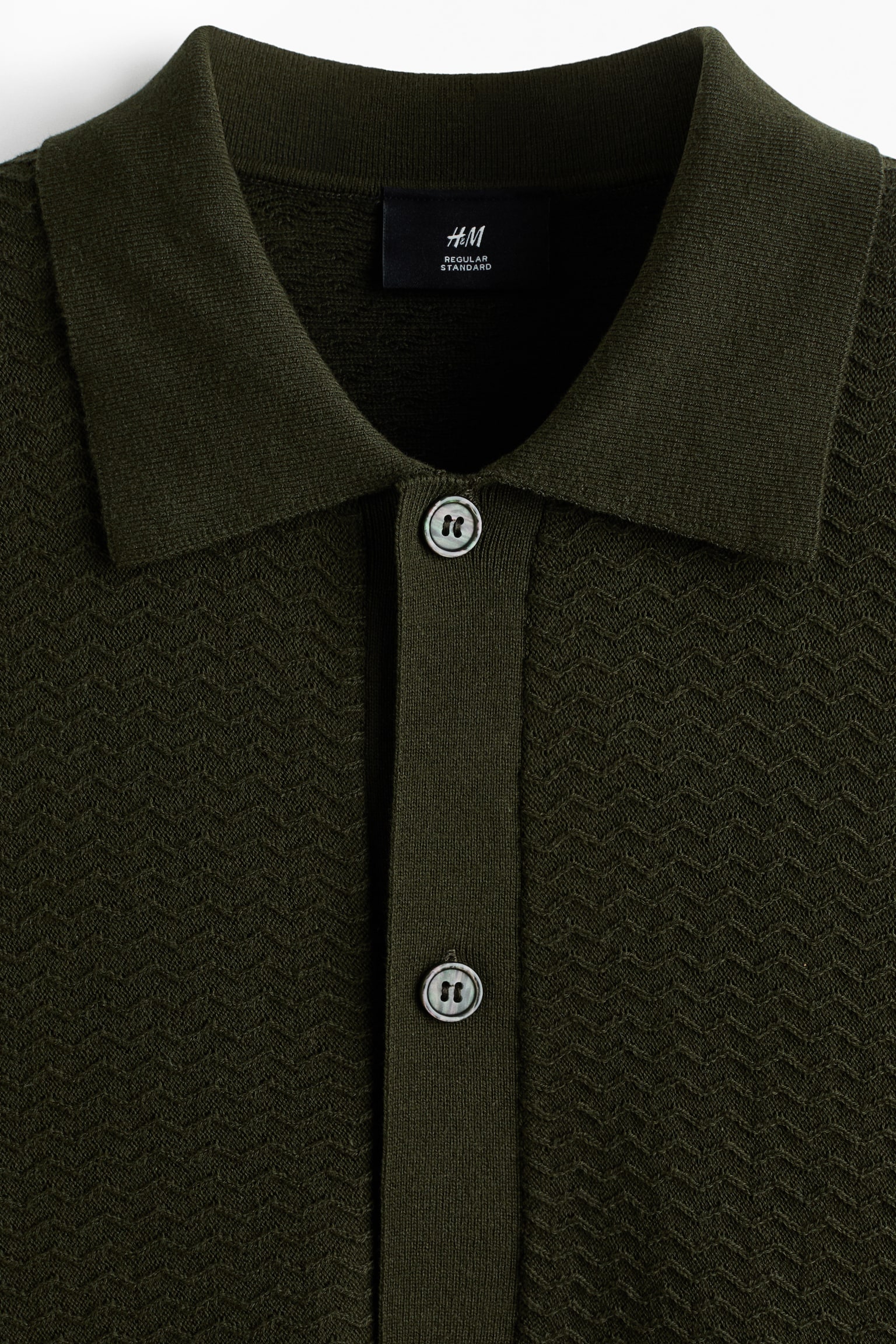 Мужская рубашка H&M Regular-Fit Textured-Knit, цвет: Тёмный зелёный — фото 7
