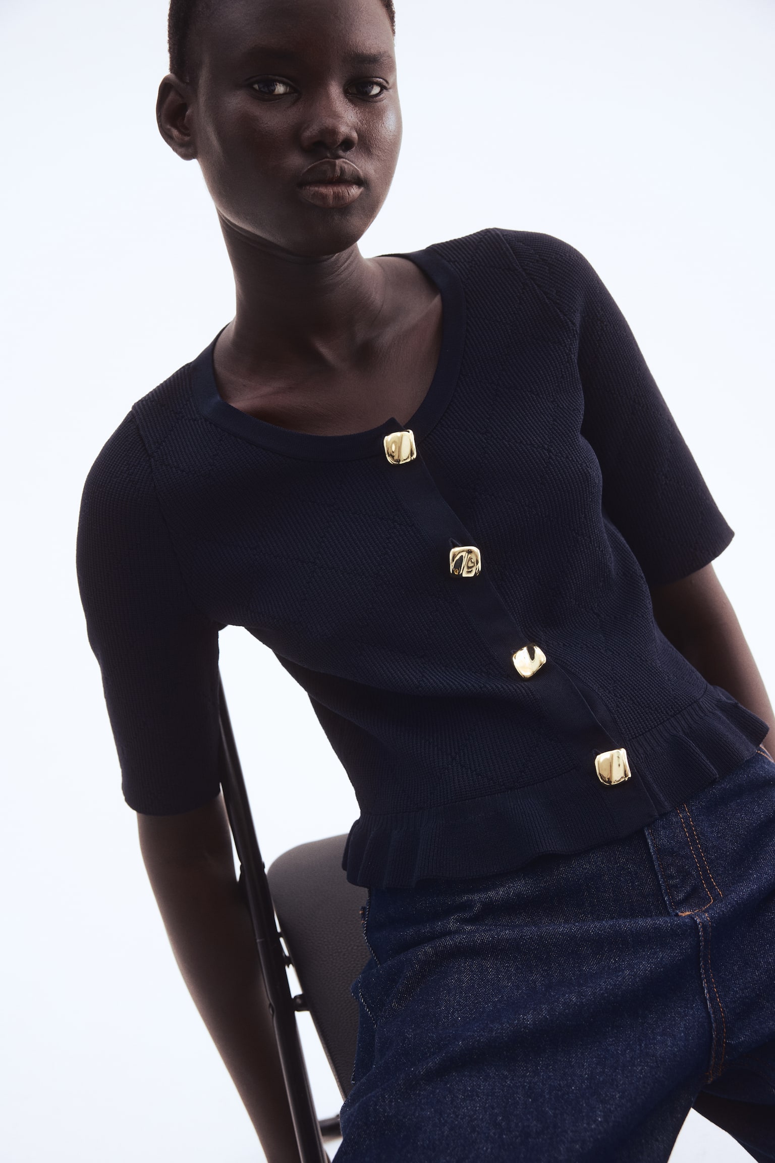 Önü Düğmeli Üst - Lacivert/Bordo/Krem - 4