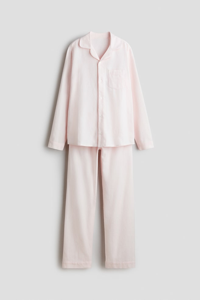 Puuvillaflanellinen pyjama - Vaaleanroosa/Raidallinen - 1