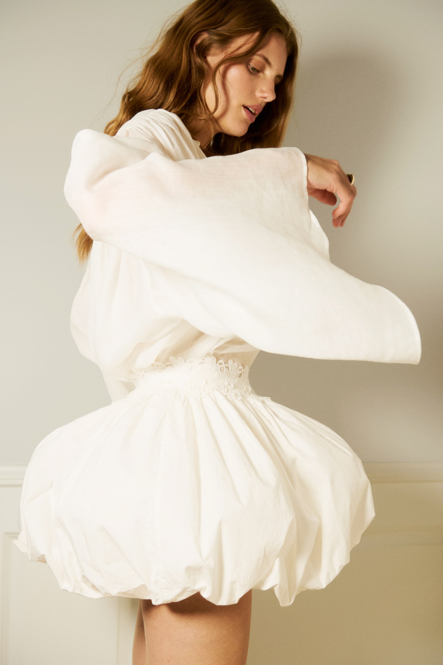 Cotton balloon skirt-White - 1