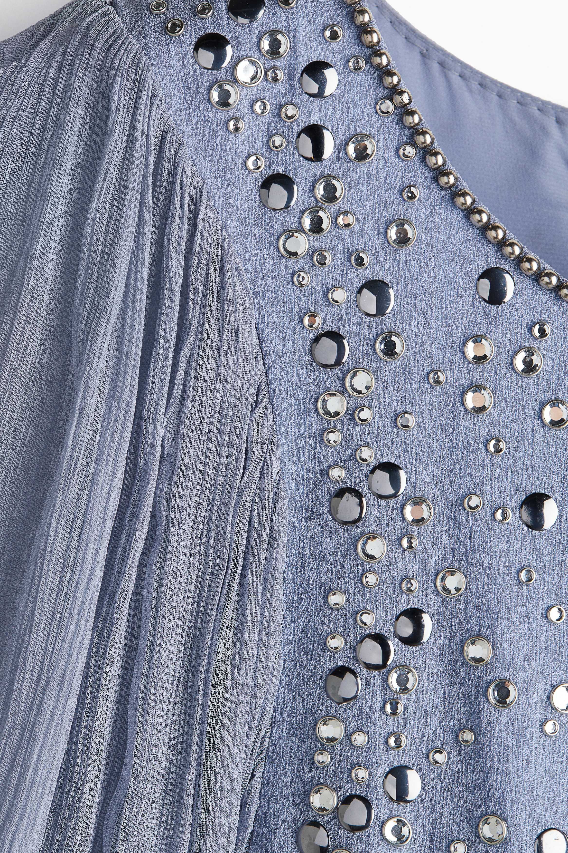 Women's Dusty blue Rhinestone-Embellished Chiffon Dress