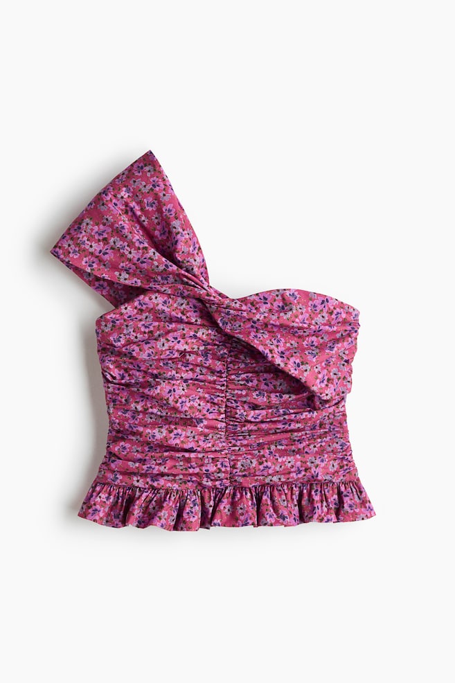 Twist-detail one-shoulder top - Dark pink/Floral/White - 1