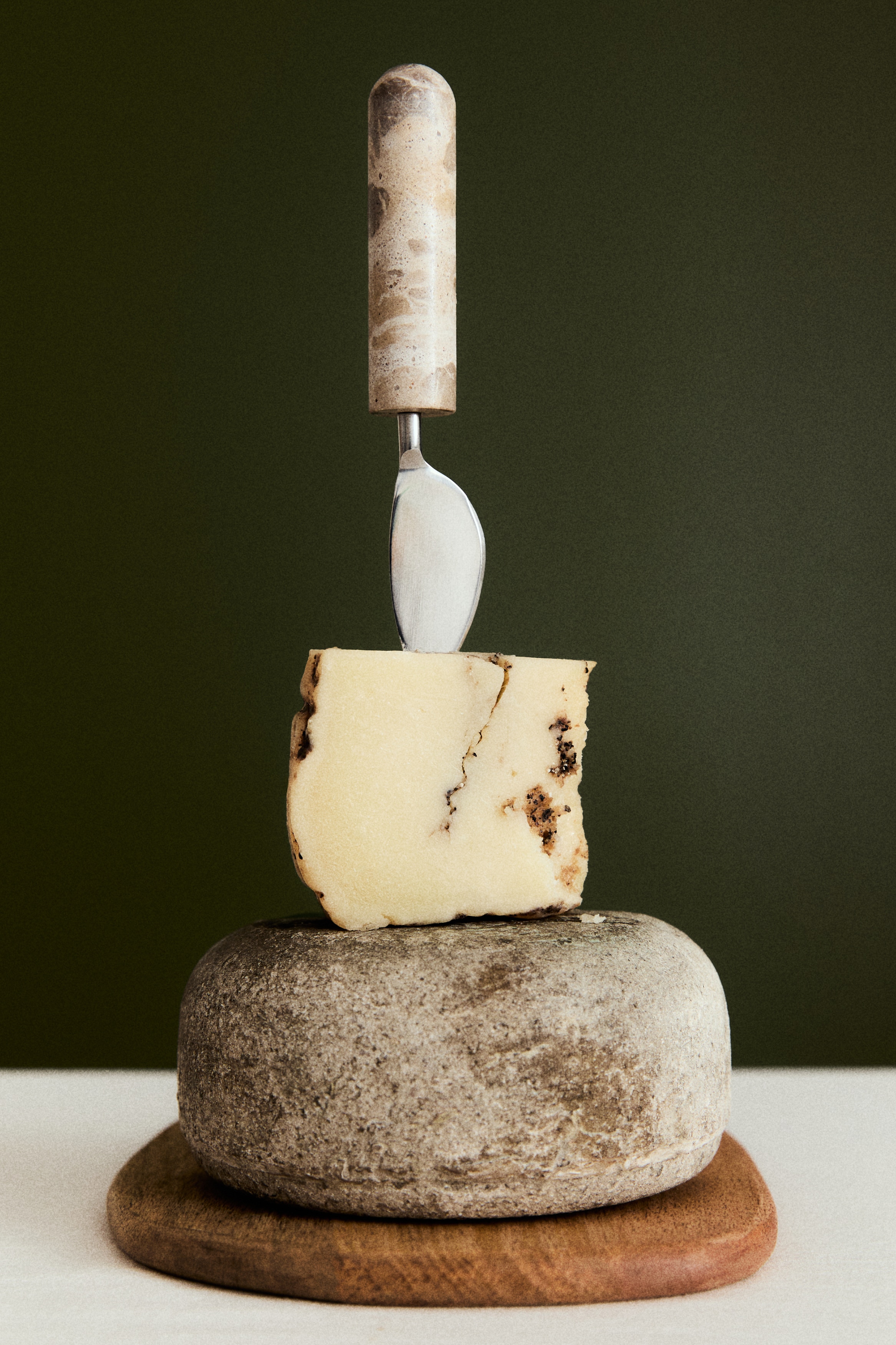 Set de 3 cuțite de brânză cu mânere din marmură - Bej/Verde