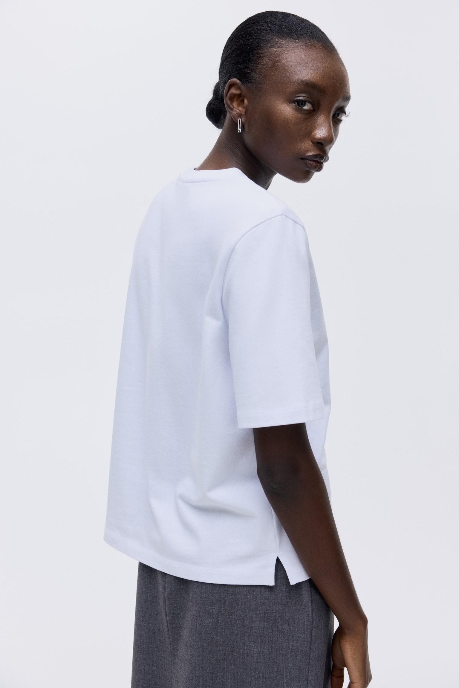 寬鬆剪裁棉質T恤 - 白色/咖啡色 - 4