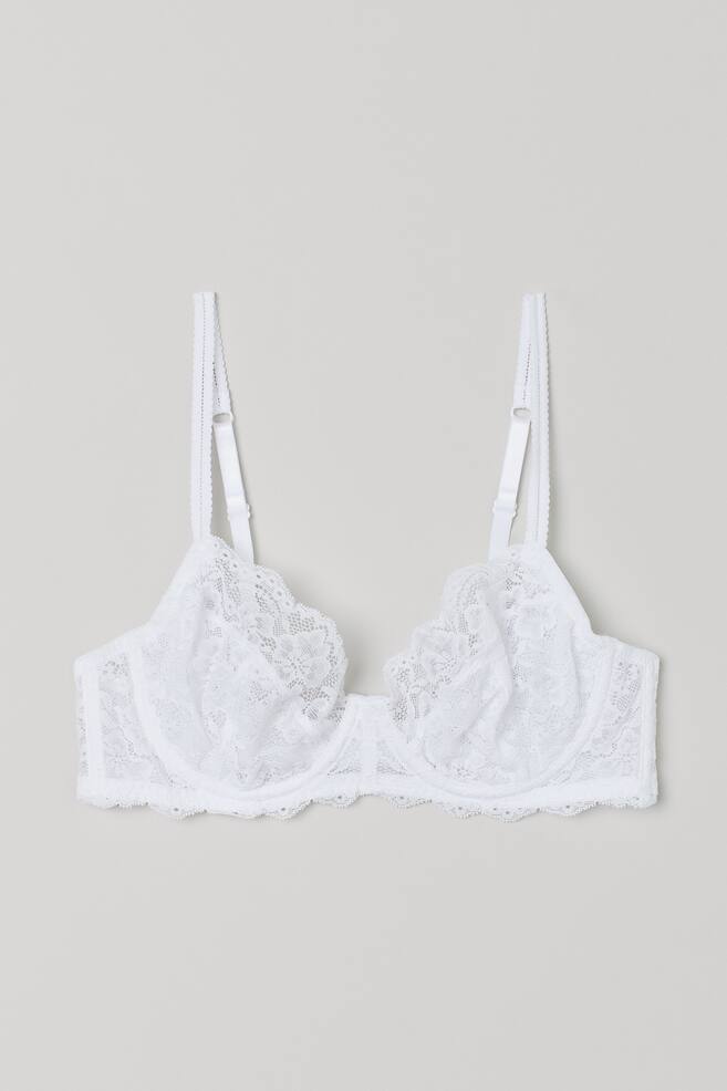 Non-padded underwired lace bra - White - 1