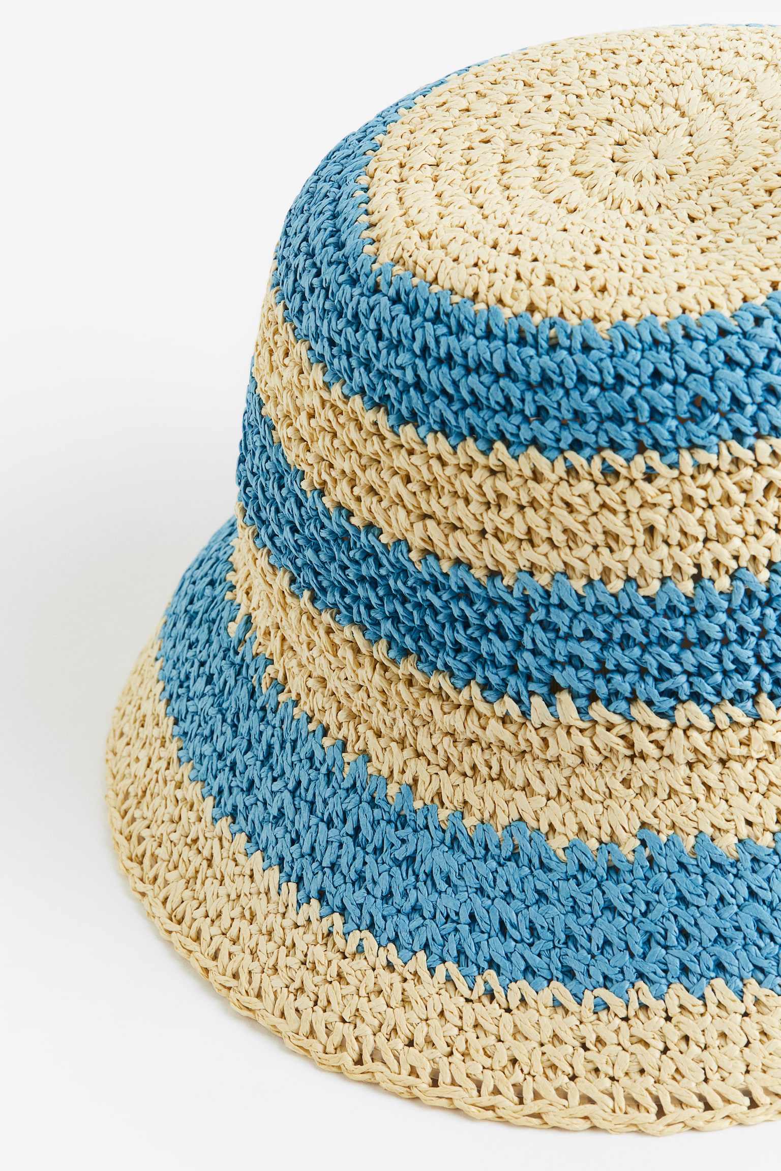 Crochet-look bucket hat - Beige/Turquoise striped - 2