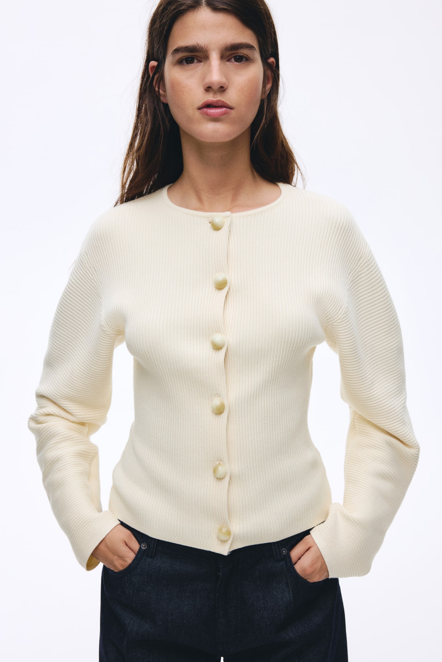 Bordáskötött kardigán - Krémszínű - 6