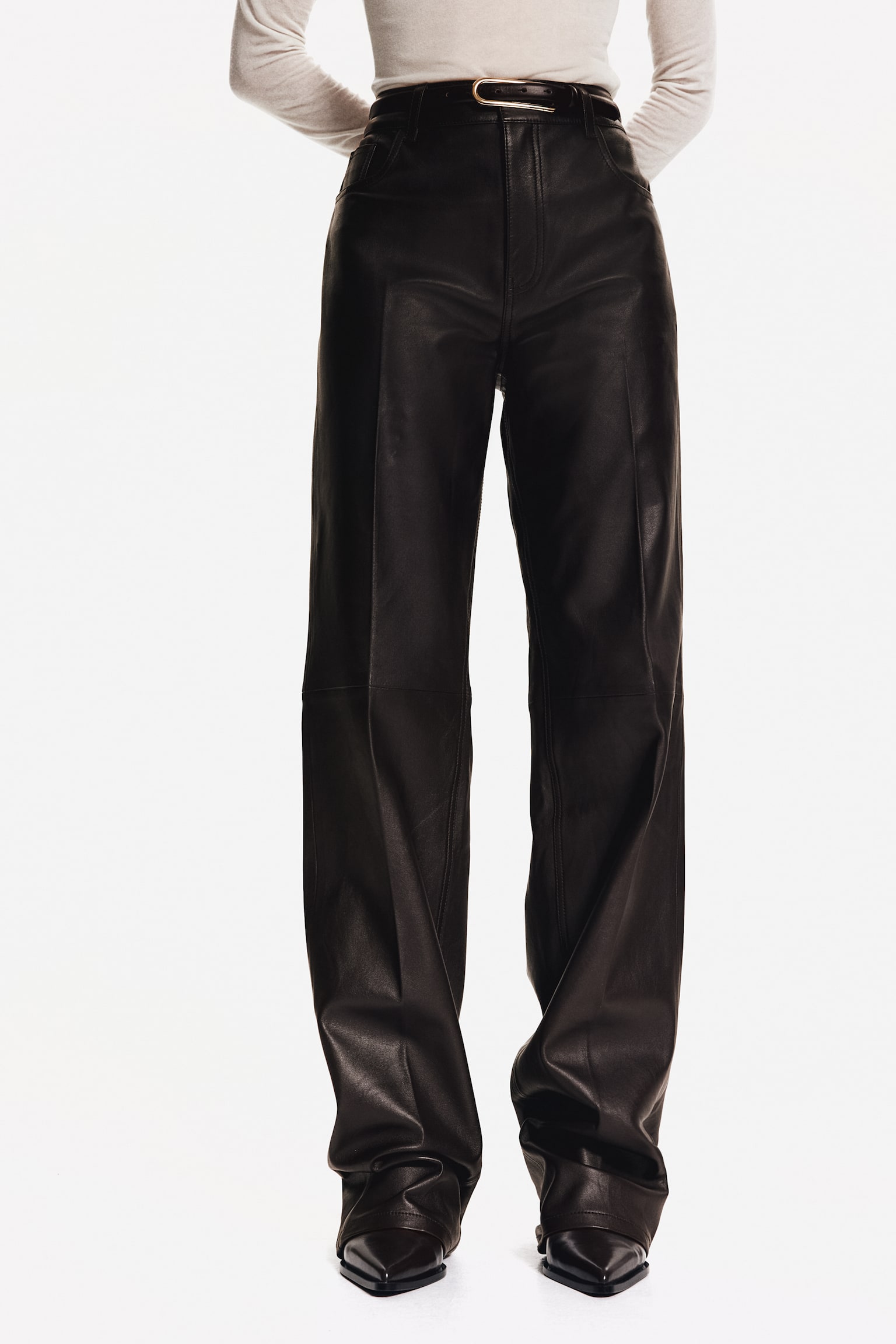 Straight leather trousers - Dark brown/Black - 8