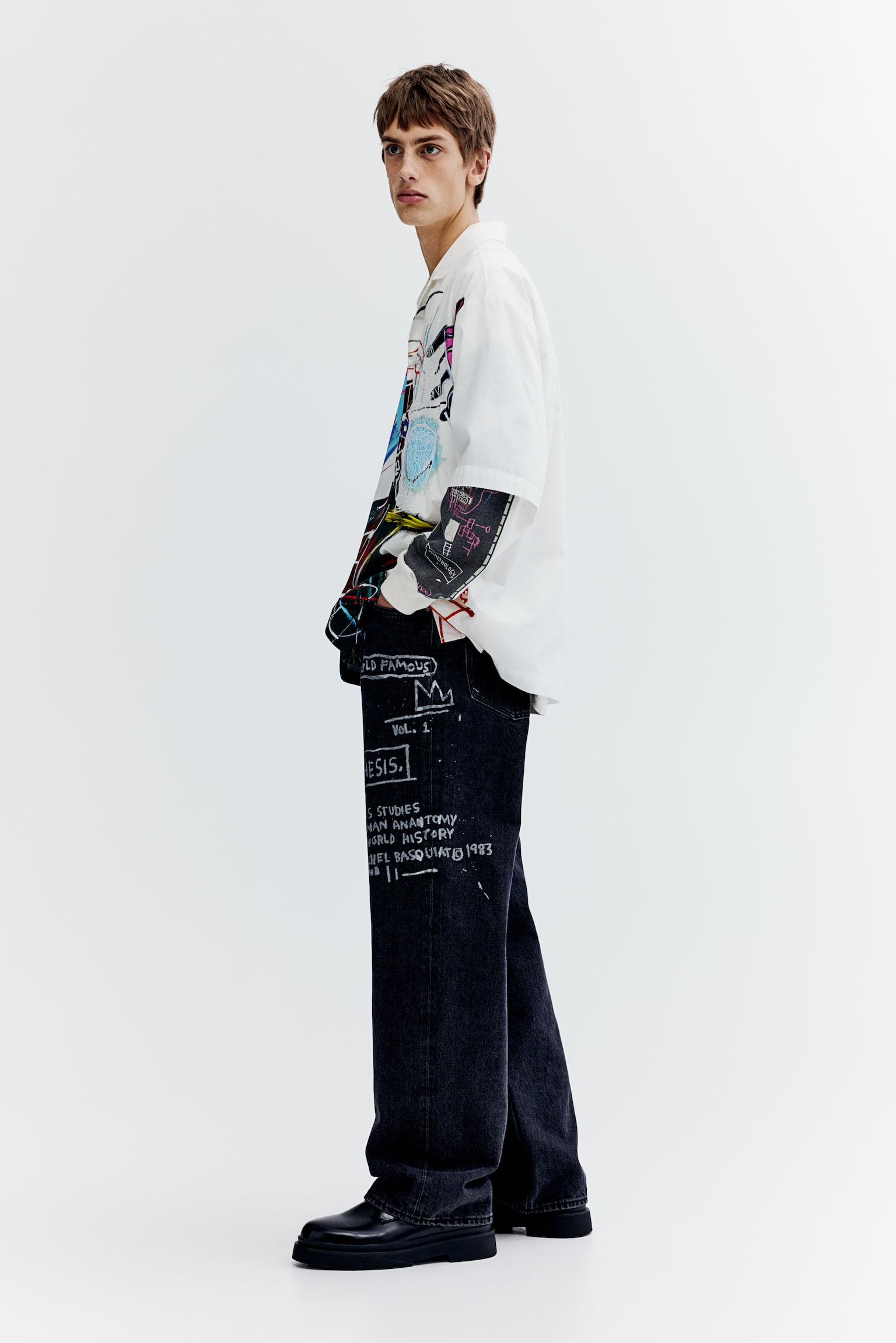 Straight Relaxed Jeans - Denim black/Basquiat - 1