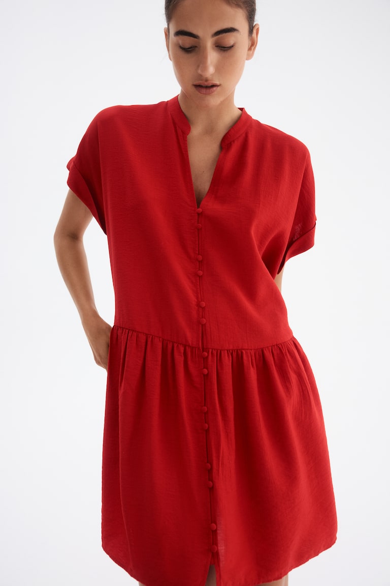 fitted lace wedding dress Sail to Sable Red Lurex Long Sleeve Tunic Flare Dress Red Tropical Block Print / XXL / H25303 main image 1