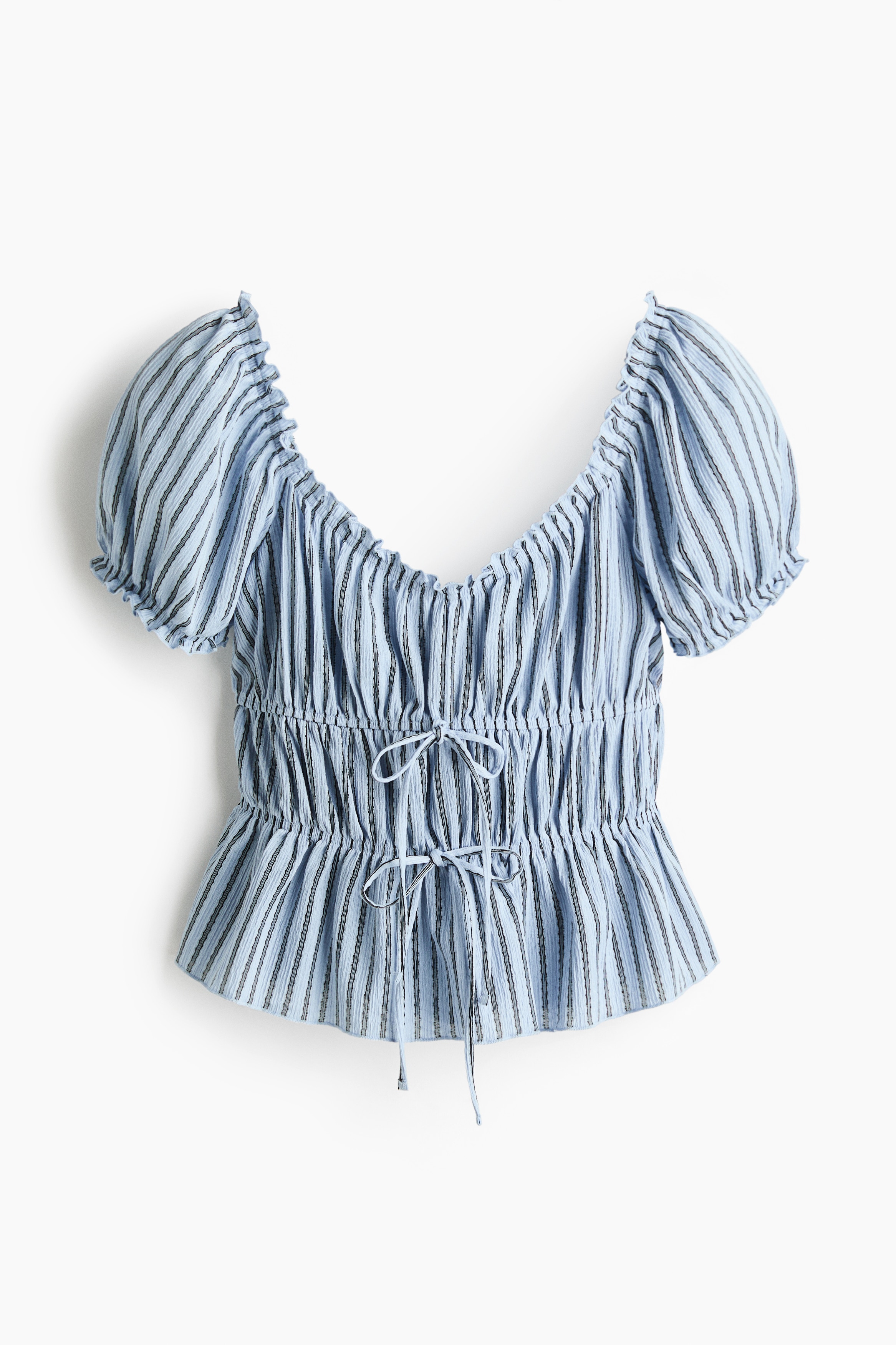 Puff-Sleeved Top - Light blue/striped/White/striped