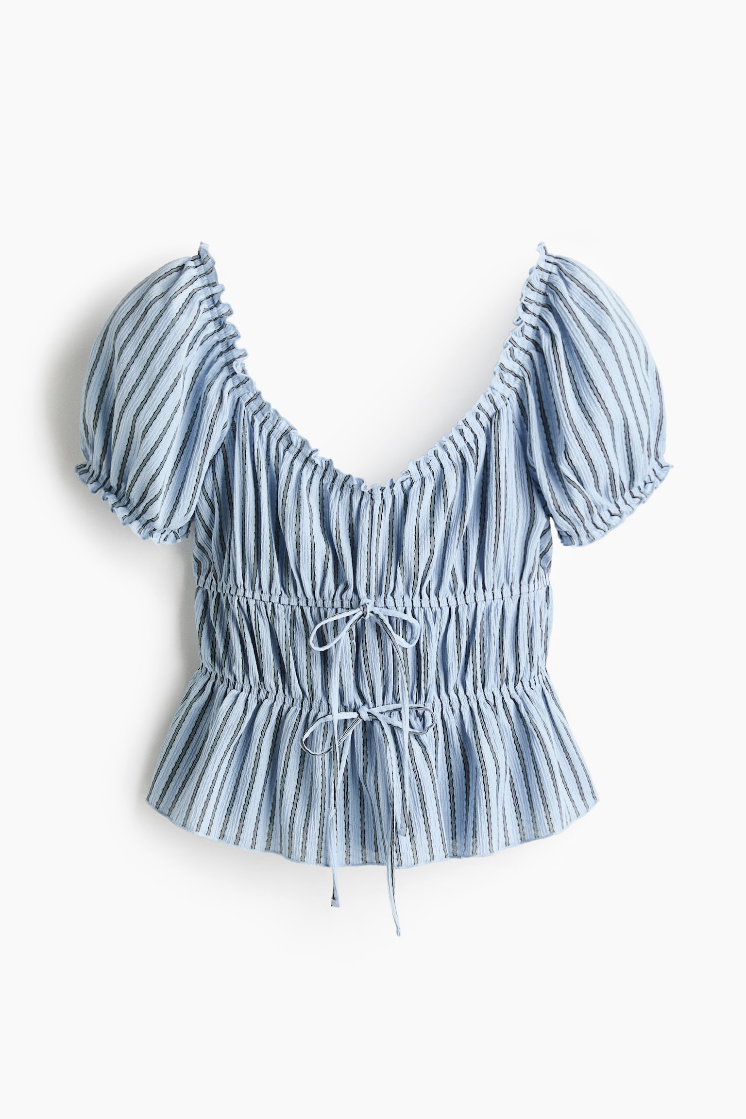 Puff-sleeved top - Light blue/Striped/White/Striped