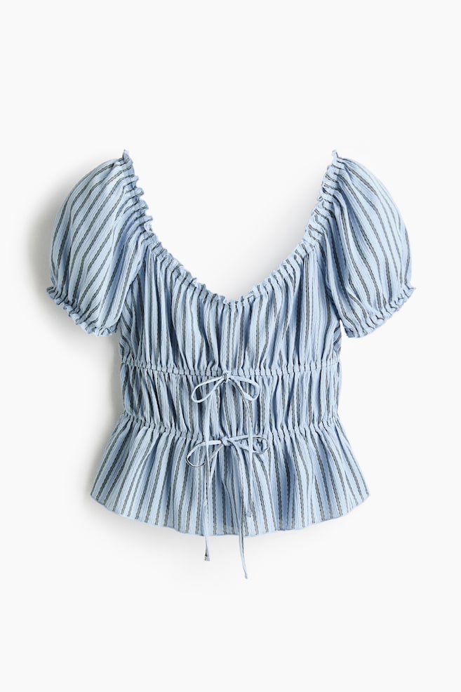 Puff-Sleeved Top - Light blue/striped - 1