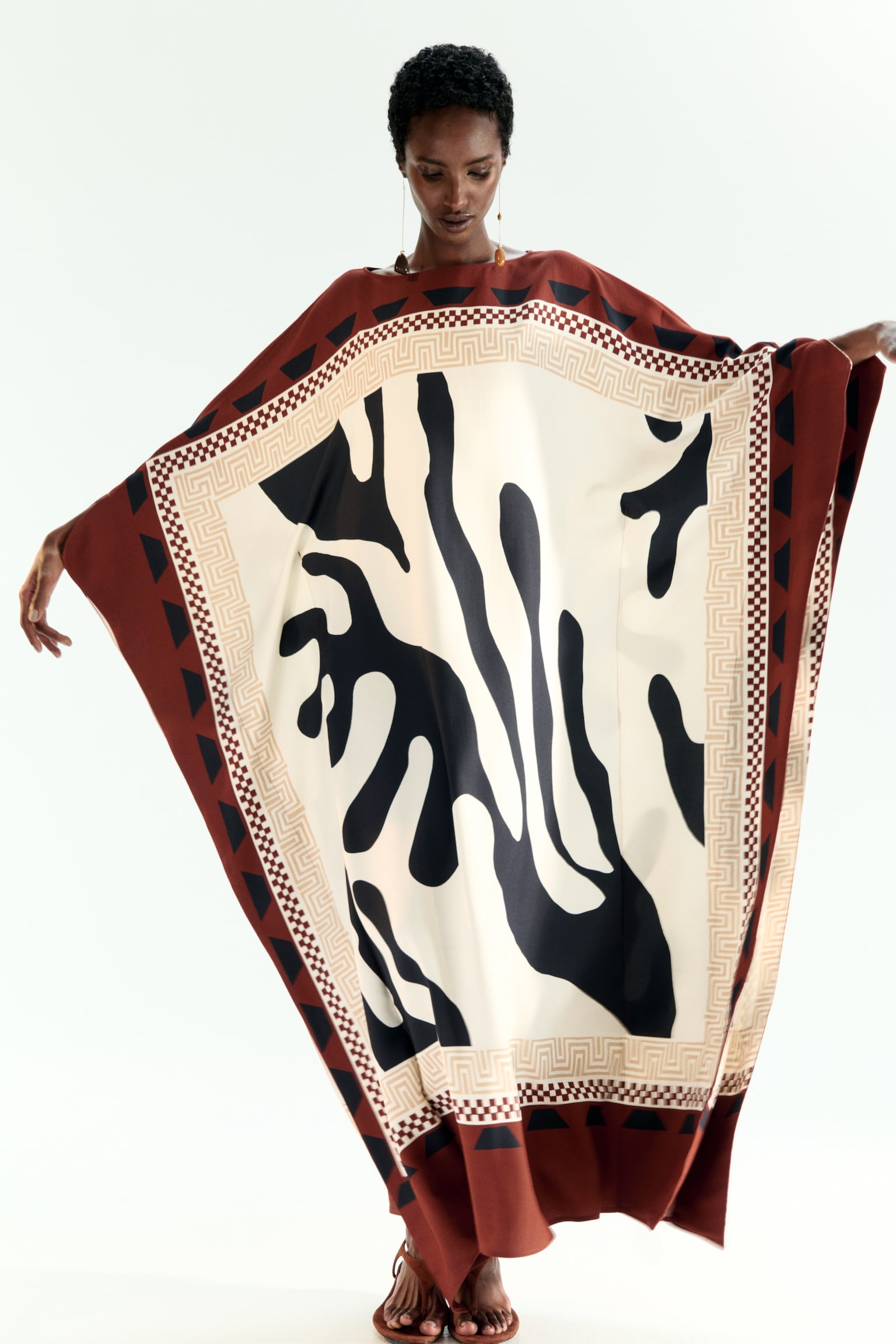 Printed kaftan dress - Rust red/Patterned - 1