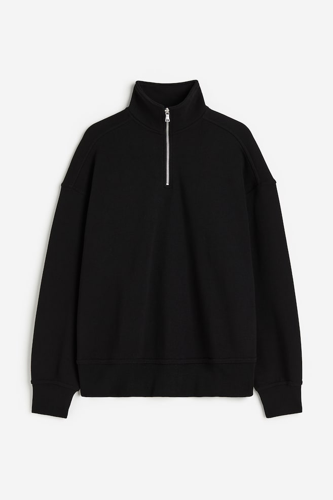 Oversized Fit Half-zip sweatshirt - Black/Blue/Light beige - 2