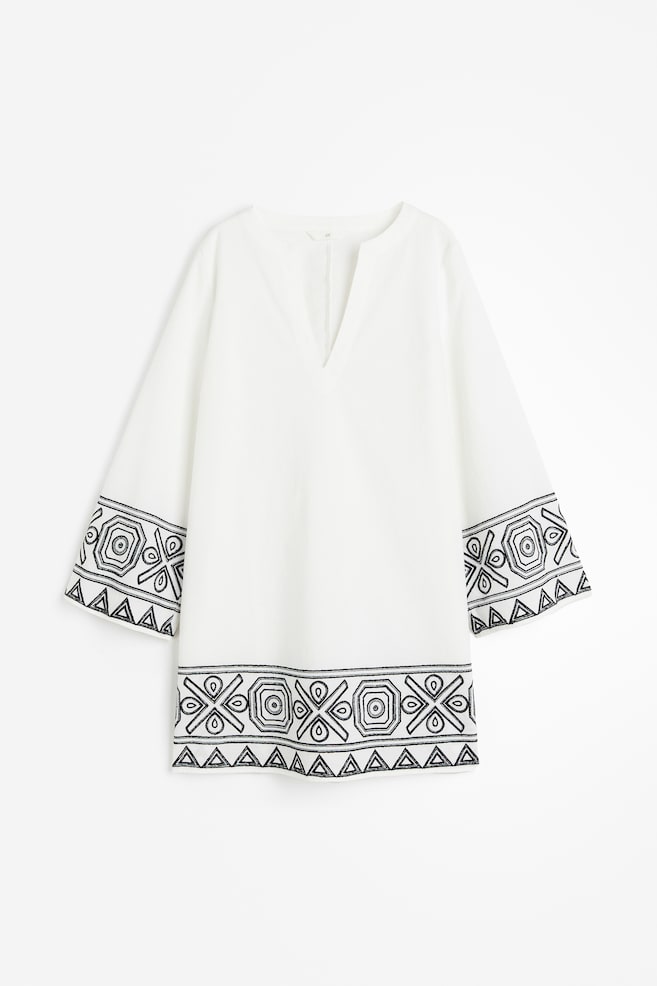 Sukienka tunikowa z haftem - Biały - 2