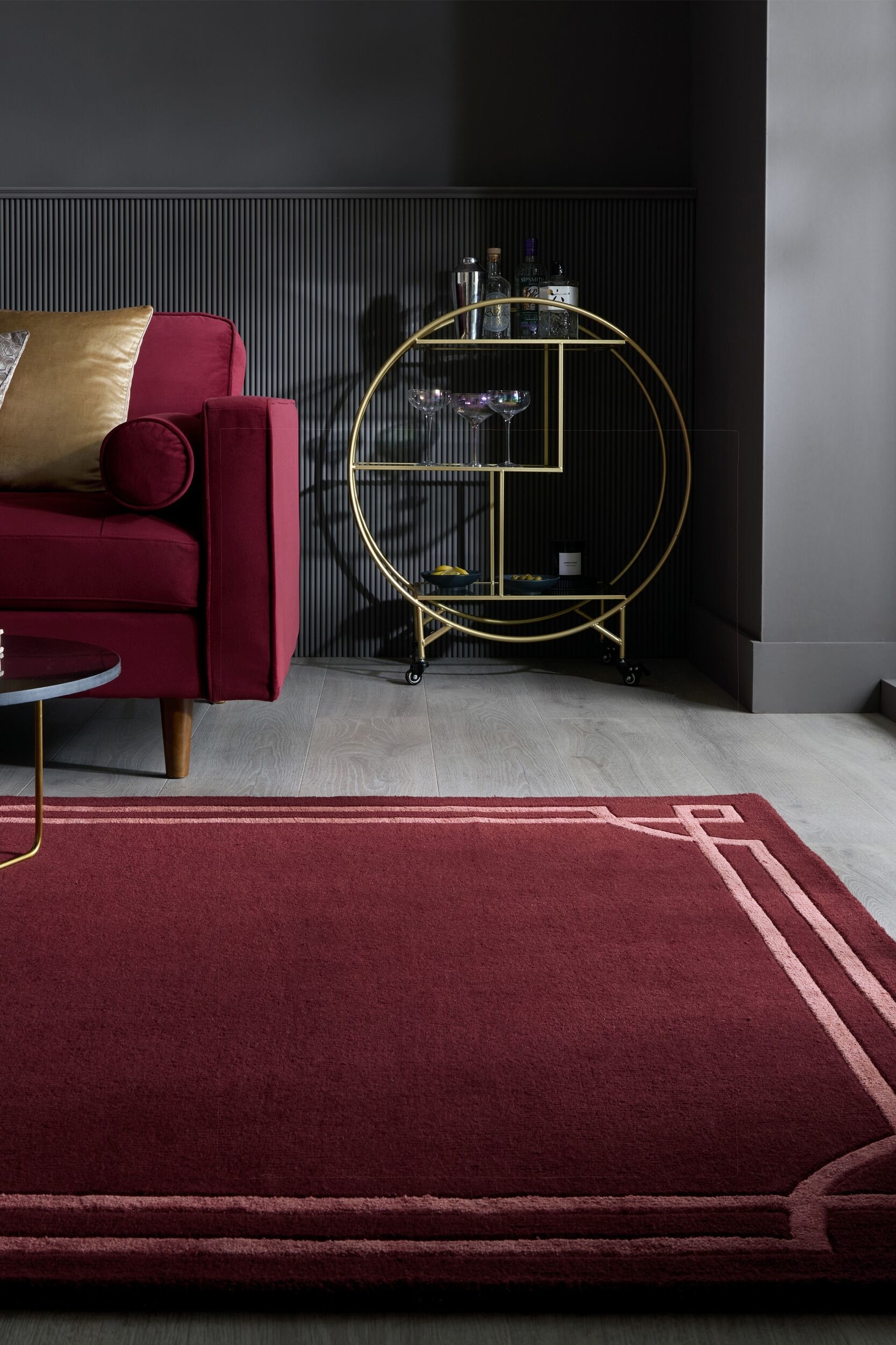 Gatsby Deco Border Matta I Ullblandning - Bourgogne/Naturlig