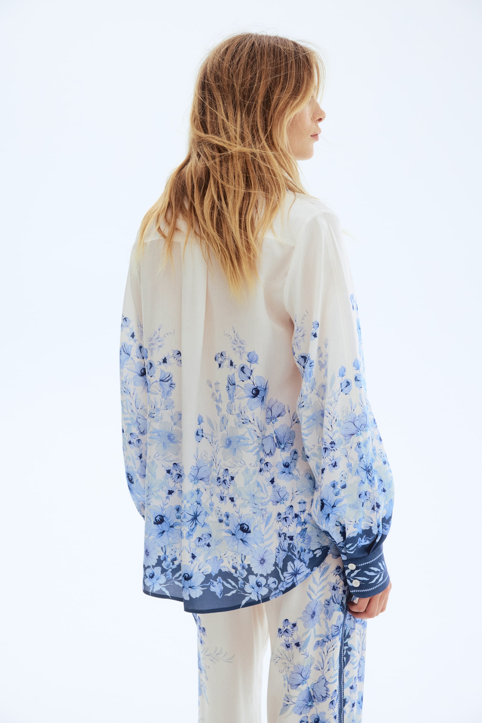 Printed lyocell shirt - Cream/Blue floral - 3