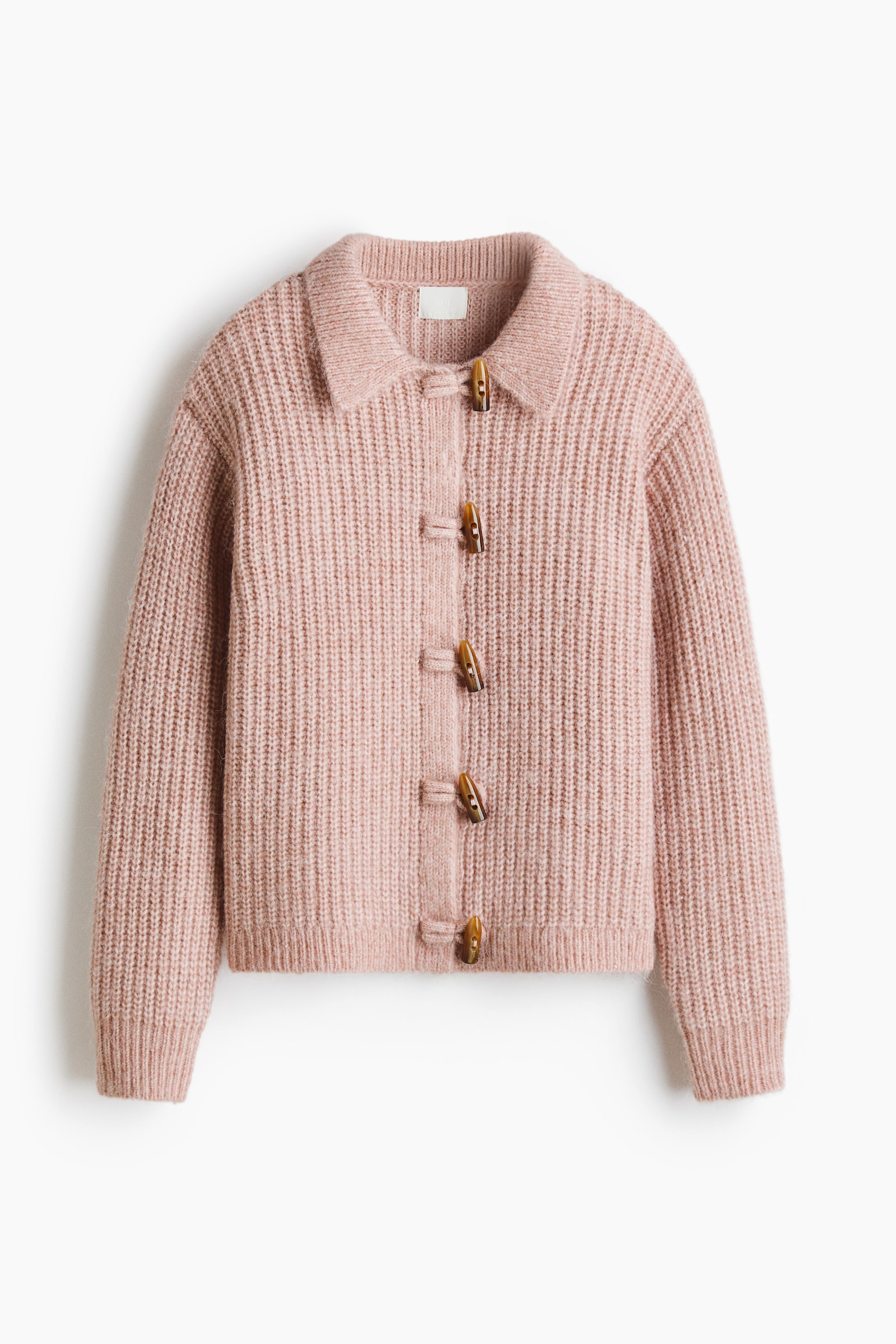 칼라 리브 니트 가디건 - 파우더 핑크