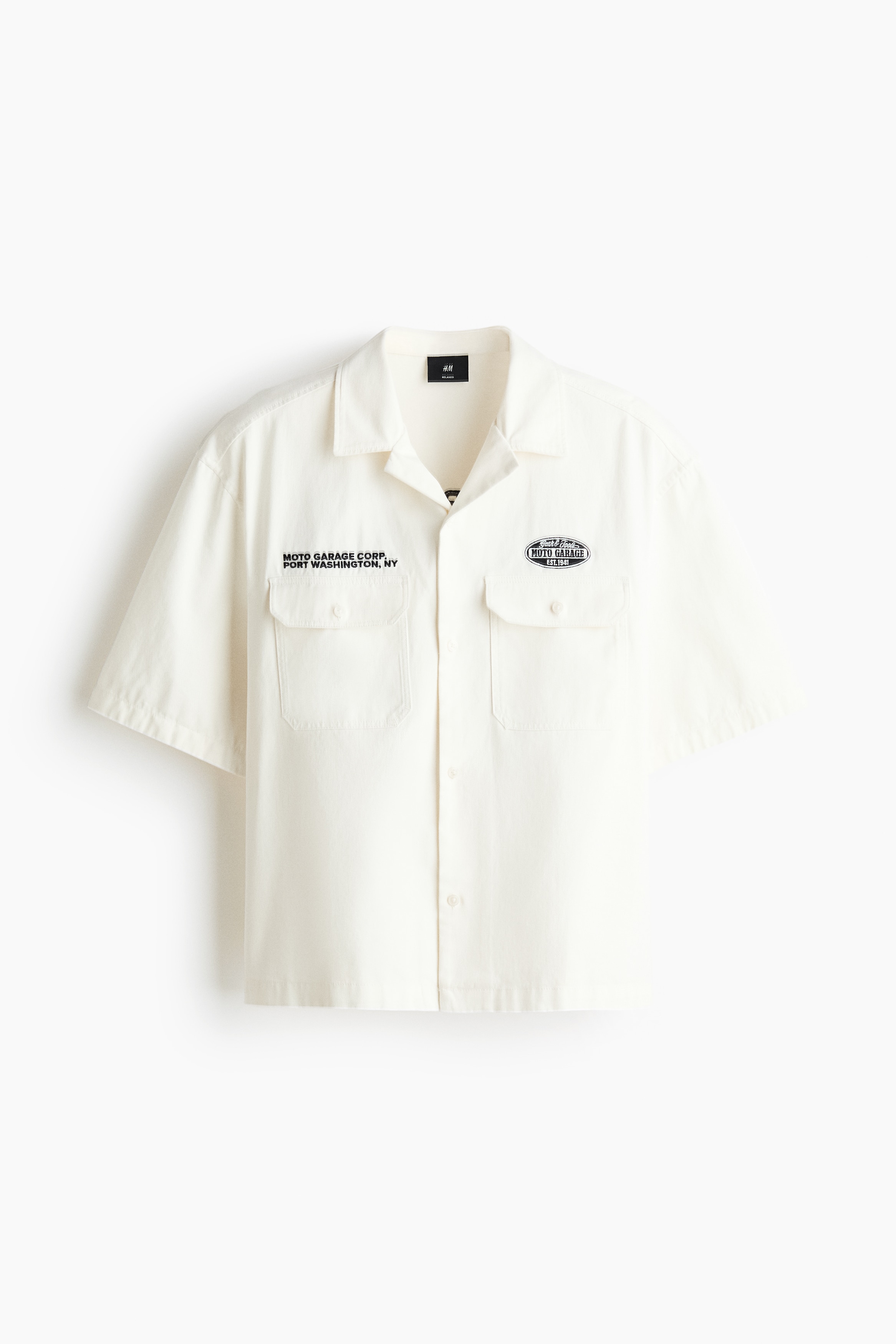 Relaxed Fit Short-sleeved utility shirt - White/Moto Garage/Light blue/Service garments