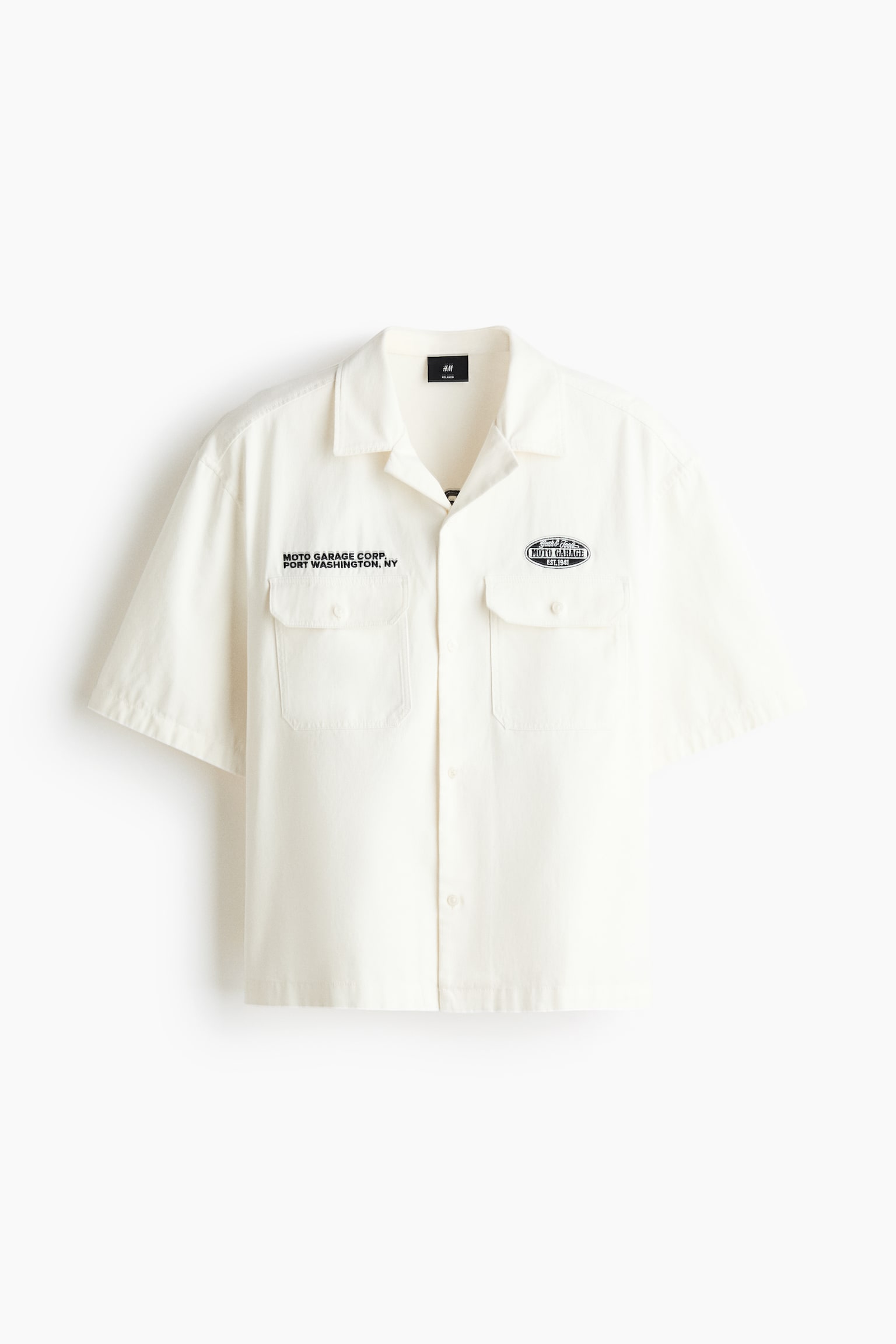 Utilityskjorte med korte ærmer Relaxed Fit - Hvid/Moto Garage/Lyseblå/Service garments - 1