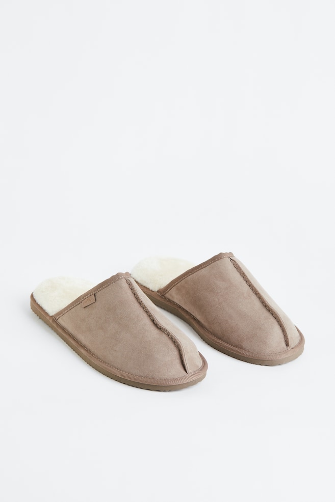 Pile-lined slippers - Greige/Dark grey/Brown/Black - 4