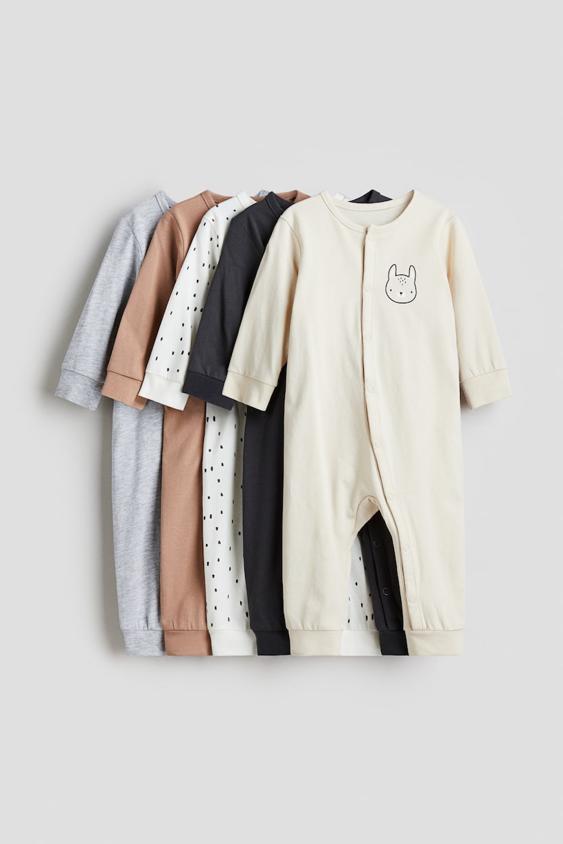 5-pack Long-sleeved Pajama Jumpsuits - Beige/rabbit - Kids | H&M US