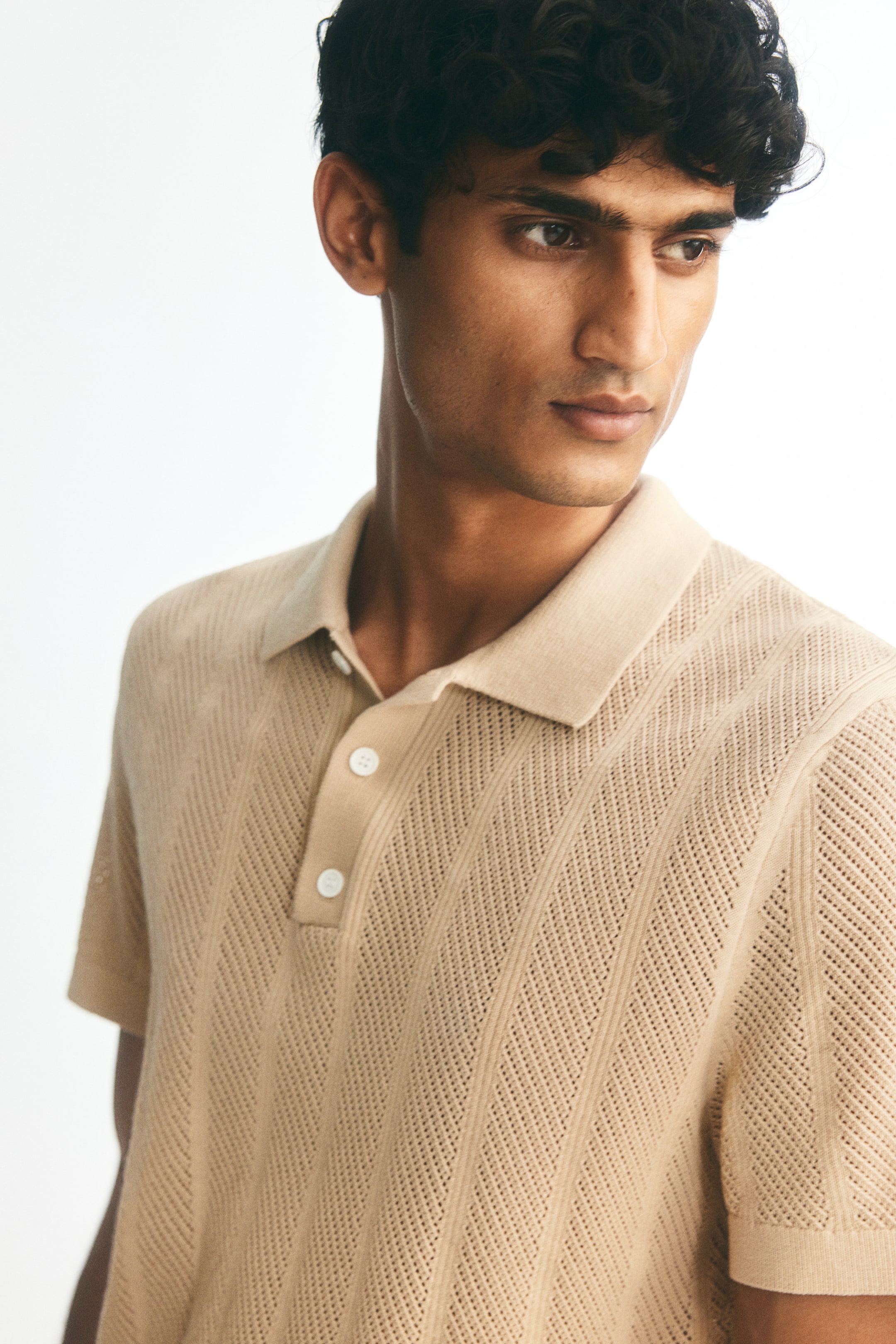 Regular Fit Textured-Knit Polo Shirt