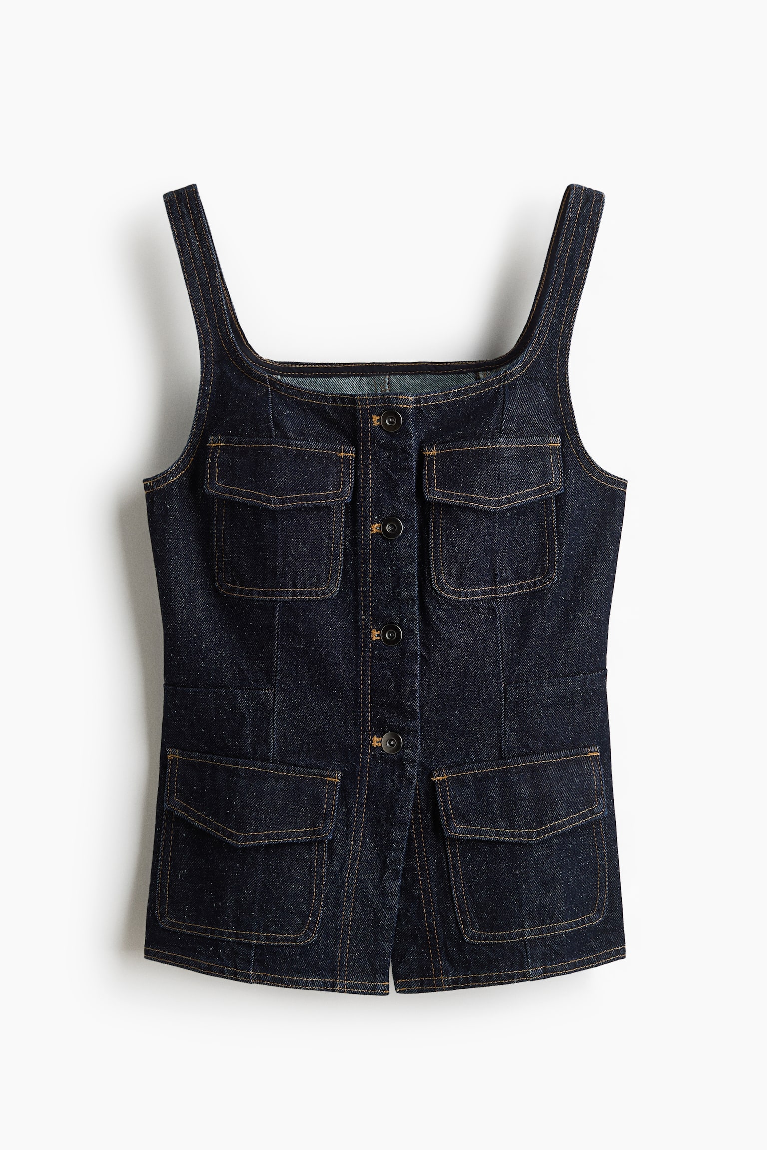 Женский топ H&M Denim Button-Front Top, цвет: Тёмный джинсовый синий — фото 1