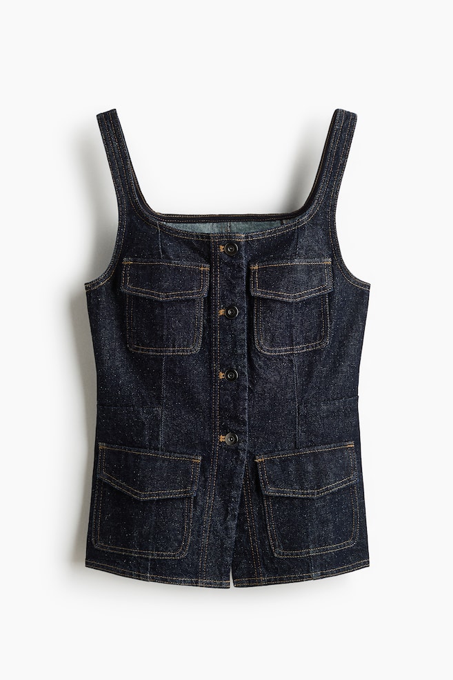 Sleeveless Button Front Denim Top - Dark denim blue - 1