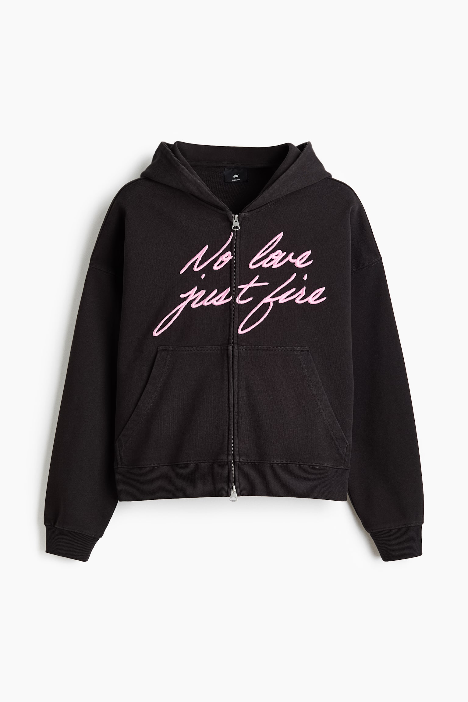 Oversized Fit Zip-through hoodie - Black/No Love Just Fire/Pink/Just Love - 1