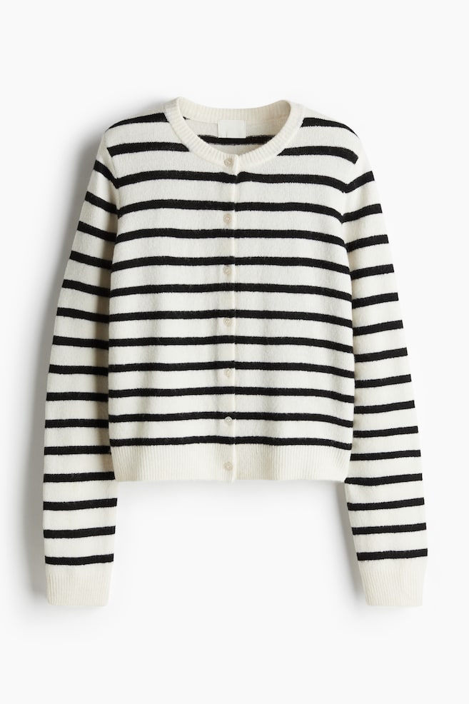 Knitted cardigan - Cream/Striped/Grey marl/Cream/Dark beige marl/Black/Striped - 1