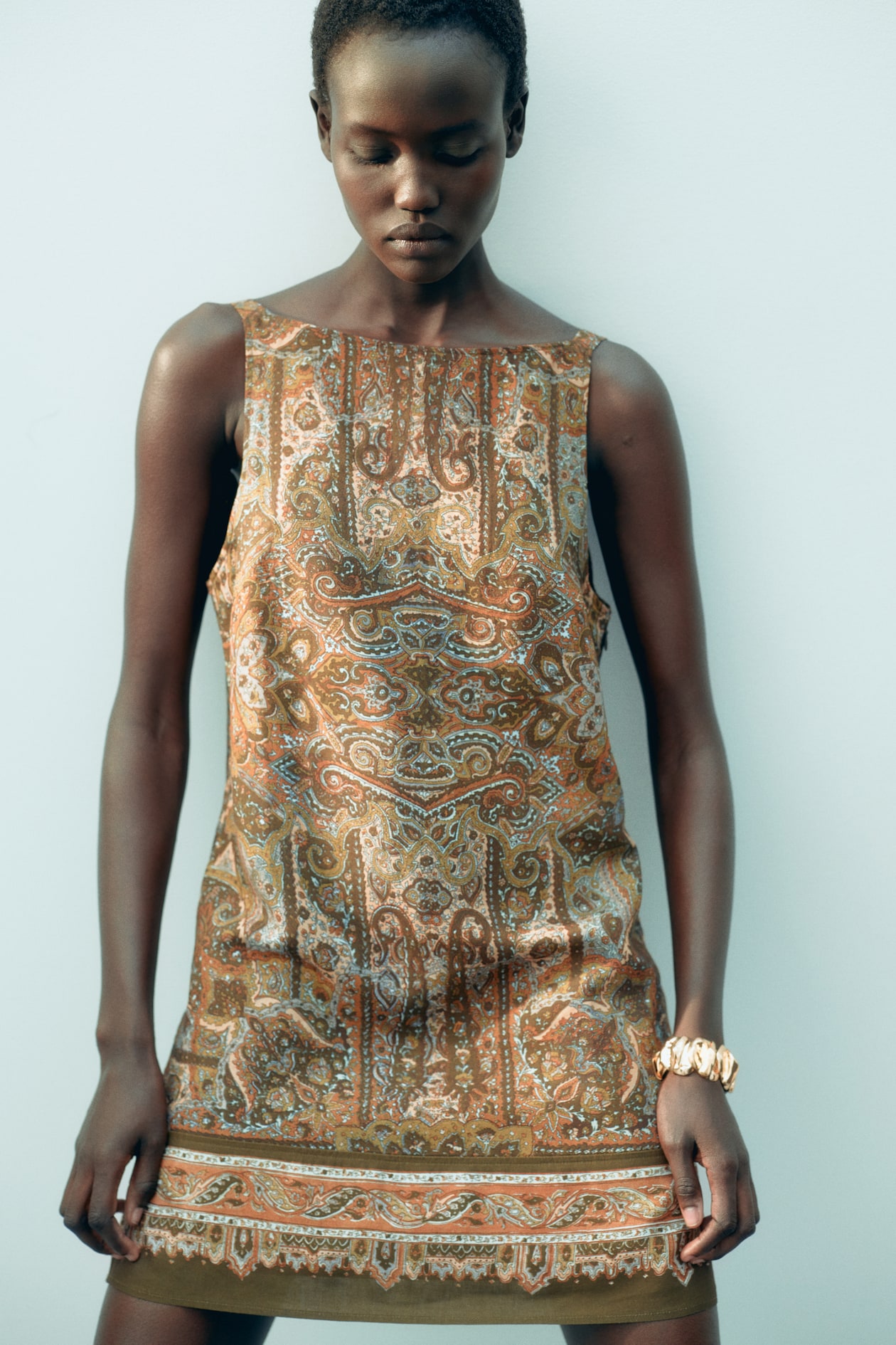 Sleeveless linen-blend dress