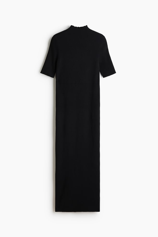 Fine-Knit Mock Turtleneck Dress - Black - 1