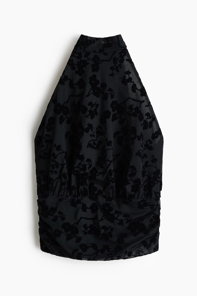 Top halter en tejido jacquard de malla - Negro - 1