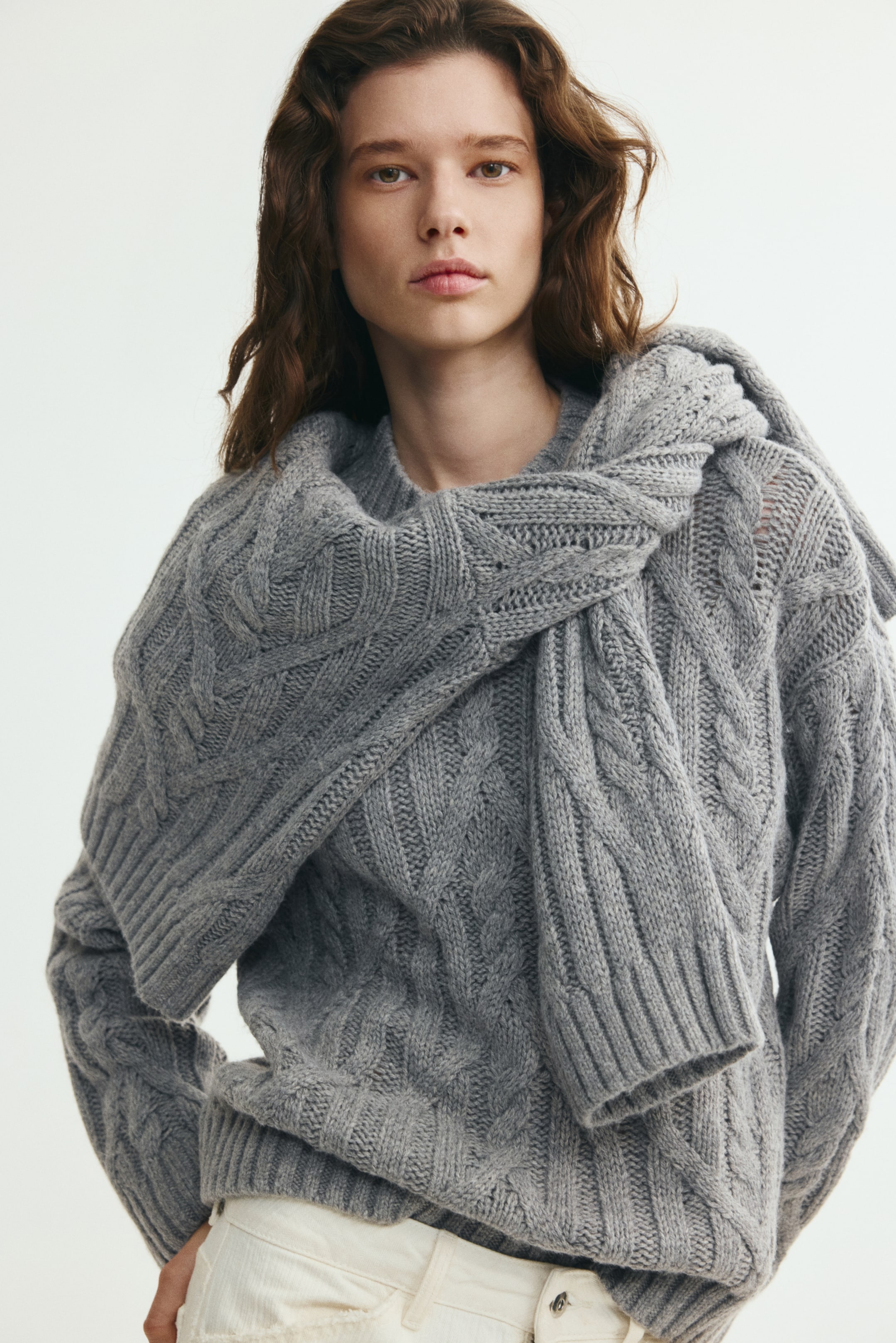 View larger image: Oversized cable-knit jumper - Grey - Ladies | H&M 1