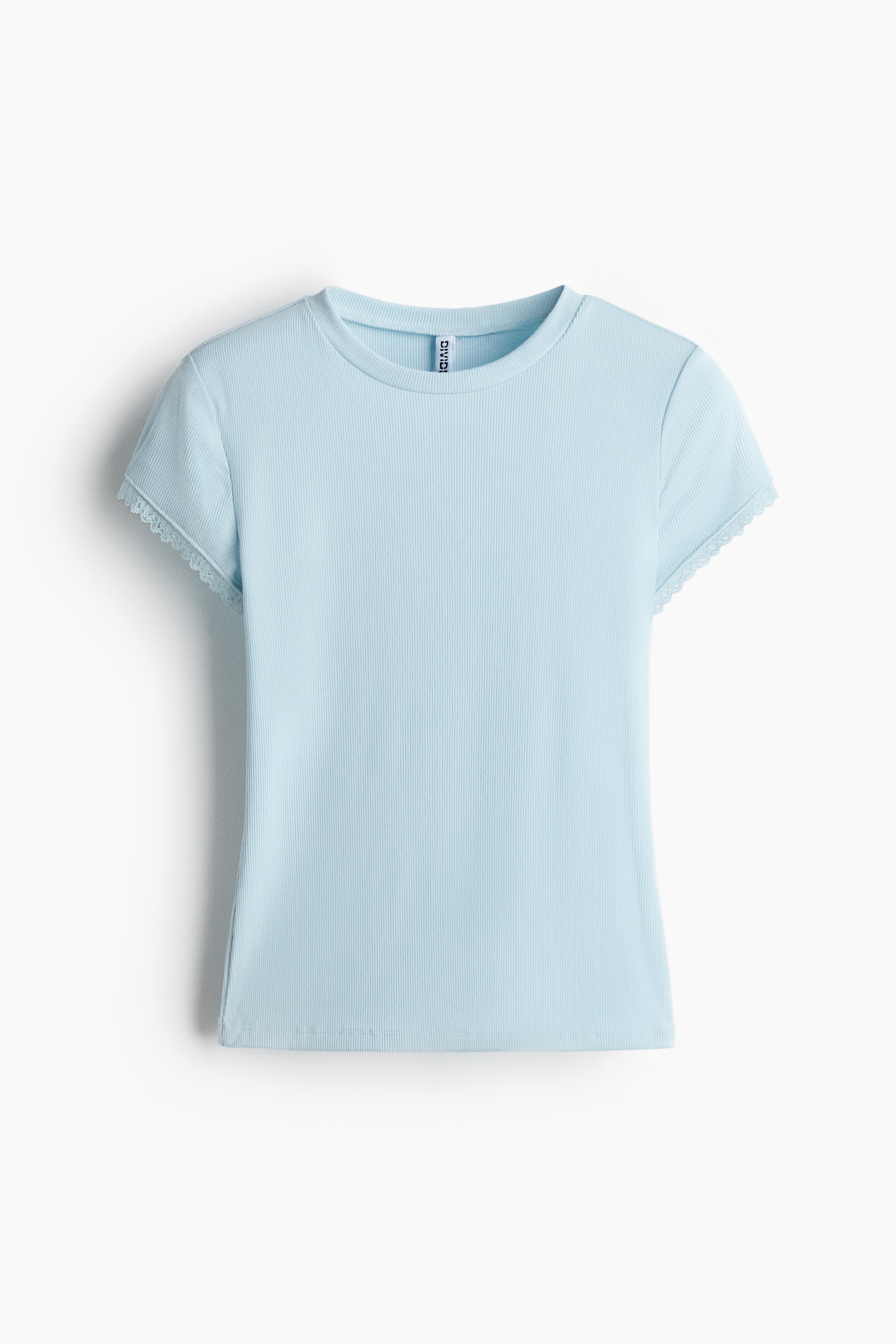 Lace-trimmed viscose T-shirt - Màu xanh dương nhạt