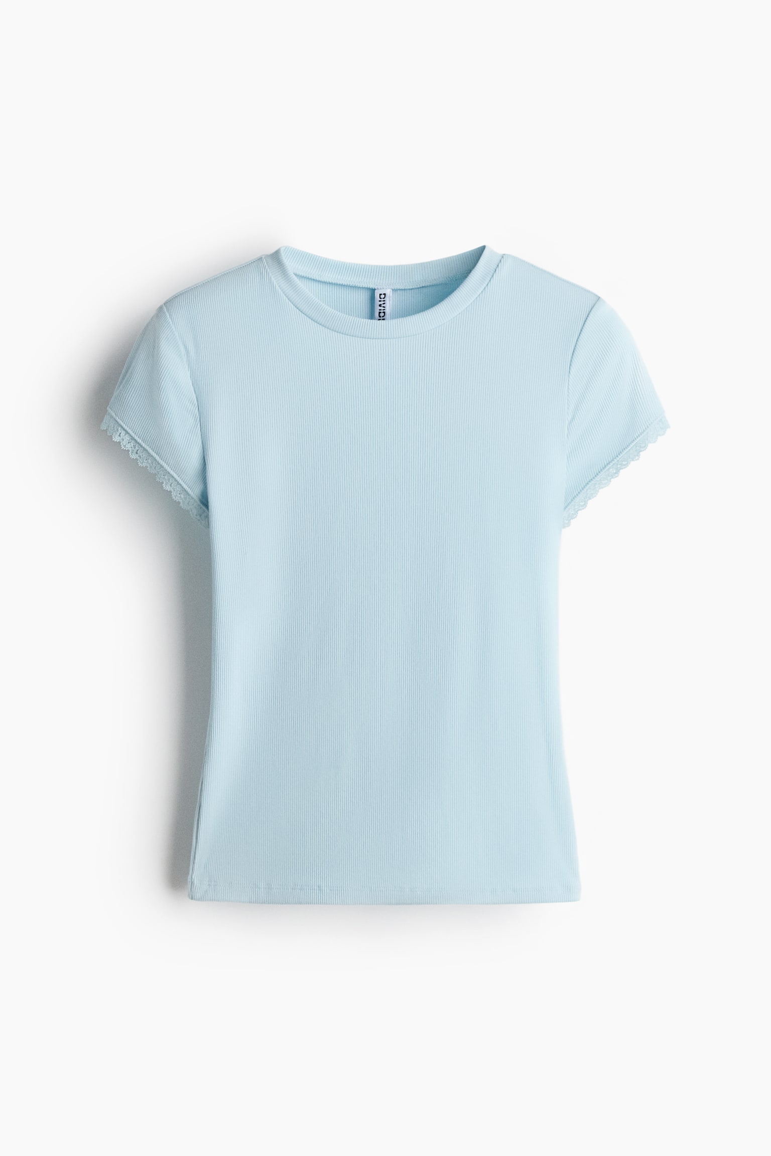 Lace Trim Viscose Tee - Light blue/Light grey marle/Black - 1