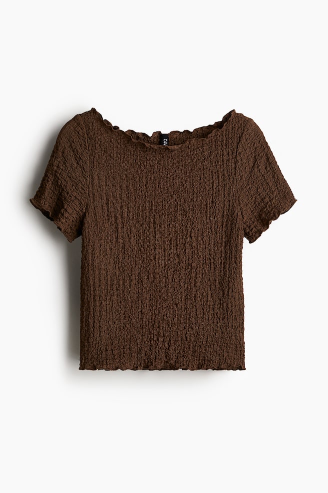 オーバーロックディテール テクスチャードTシャツ - Dark brown - 1
