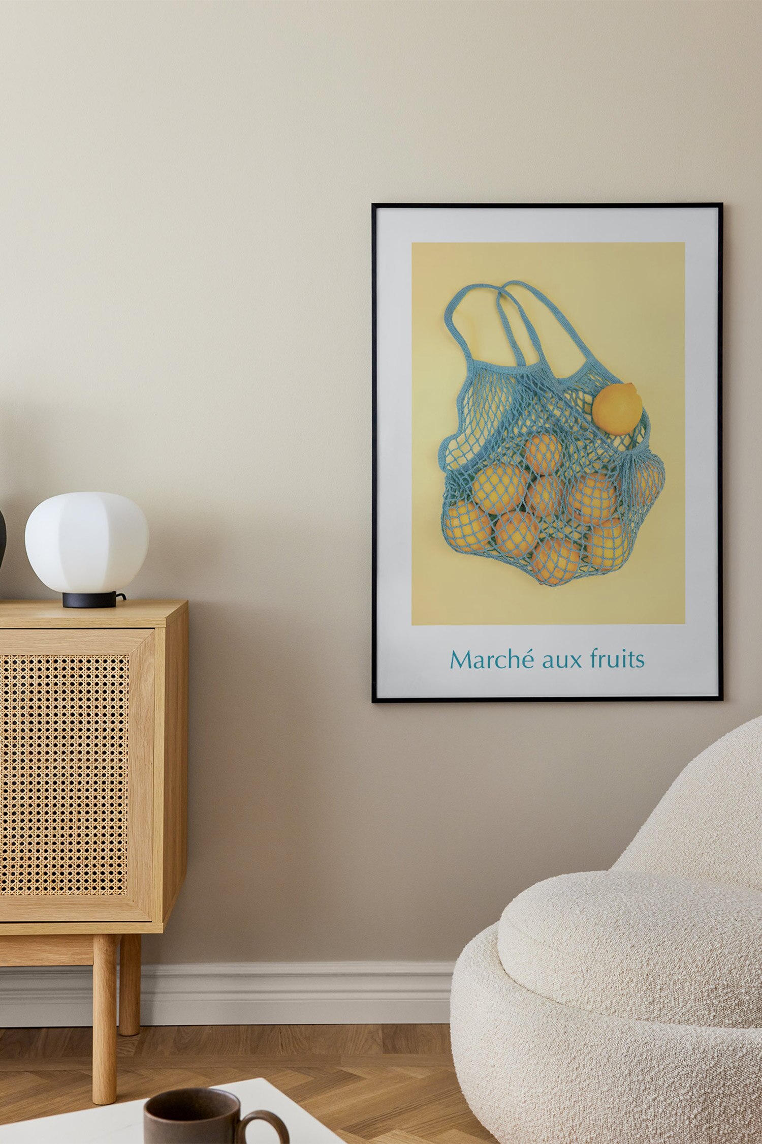 Lemons In A Net Bag Poster-Blå/gul