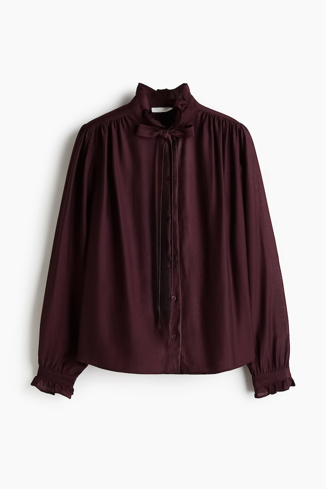 Bow Collar Blouse - Burgundy/White - 1