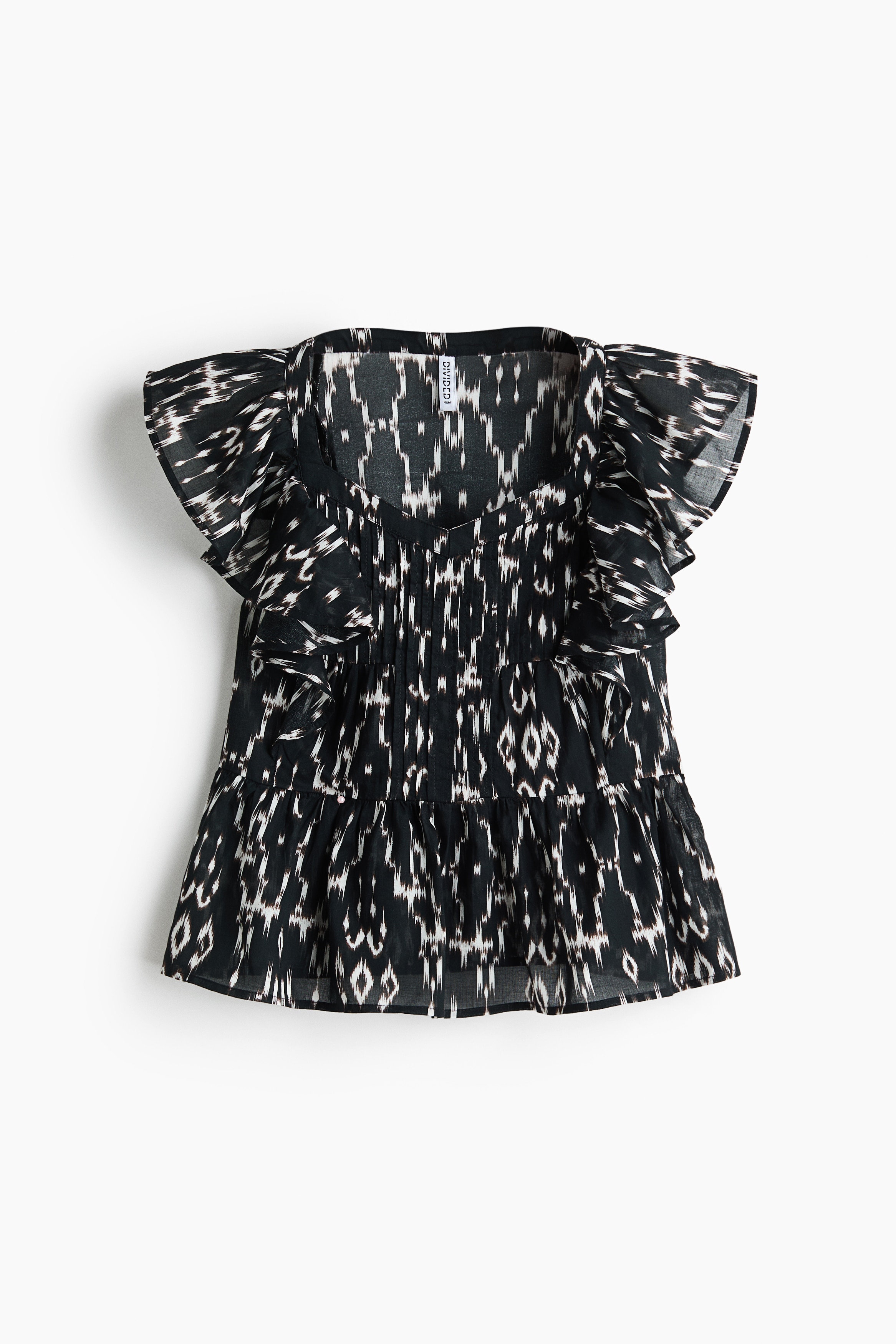 Frill-trimmed cotton top - Dark grey/Patterned/Yellow/Floral/Light blue/Floral/White