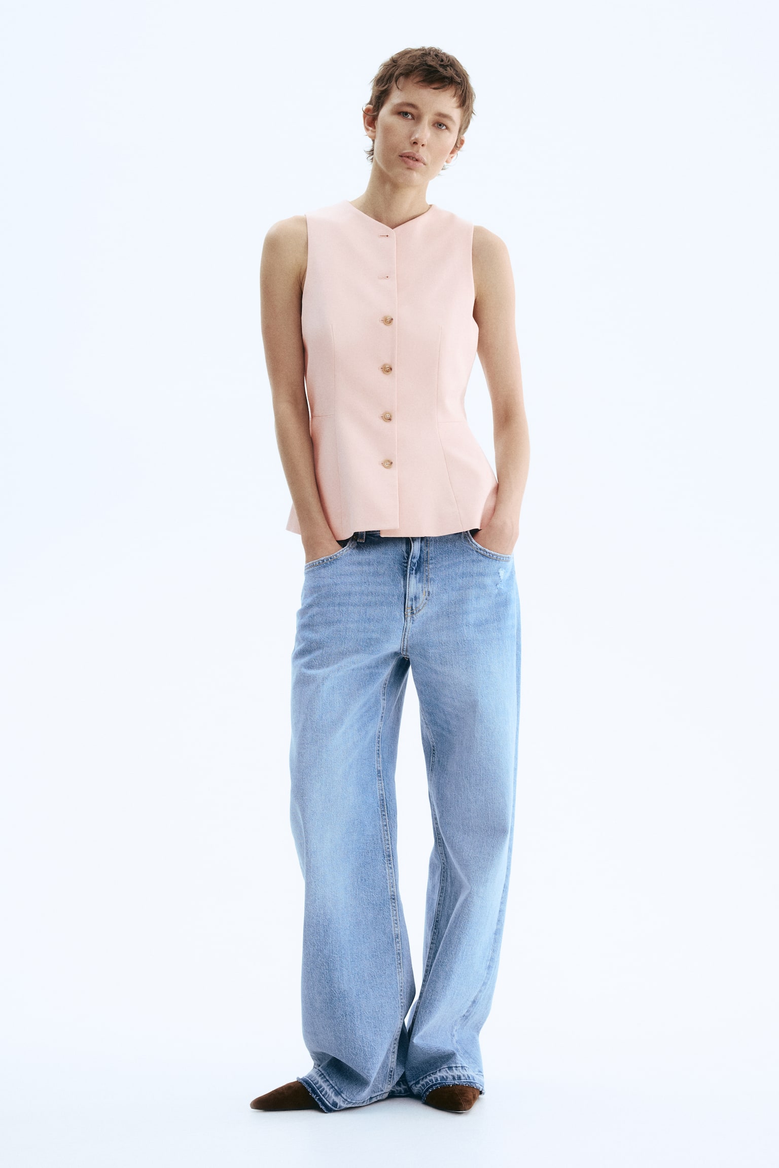 Vestă cu peplum - Roz/Roșu-închis/Negru/Albastru-denim închis - 5