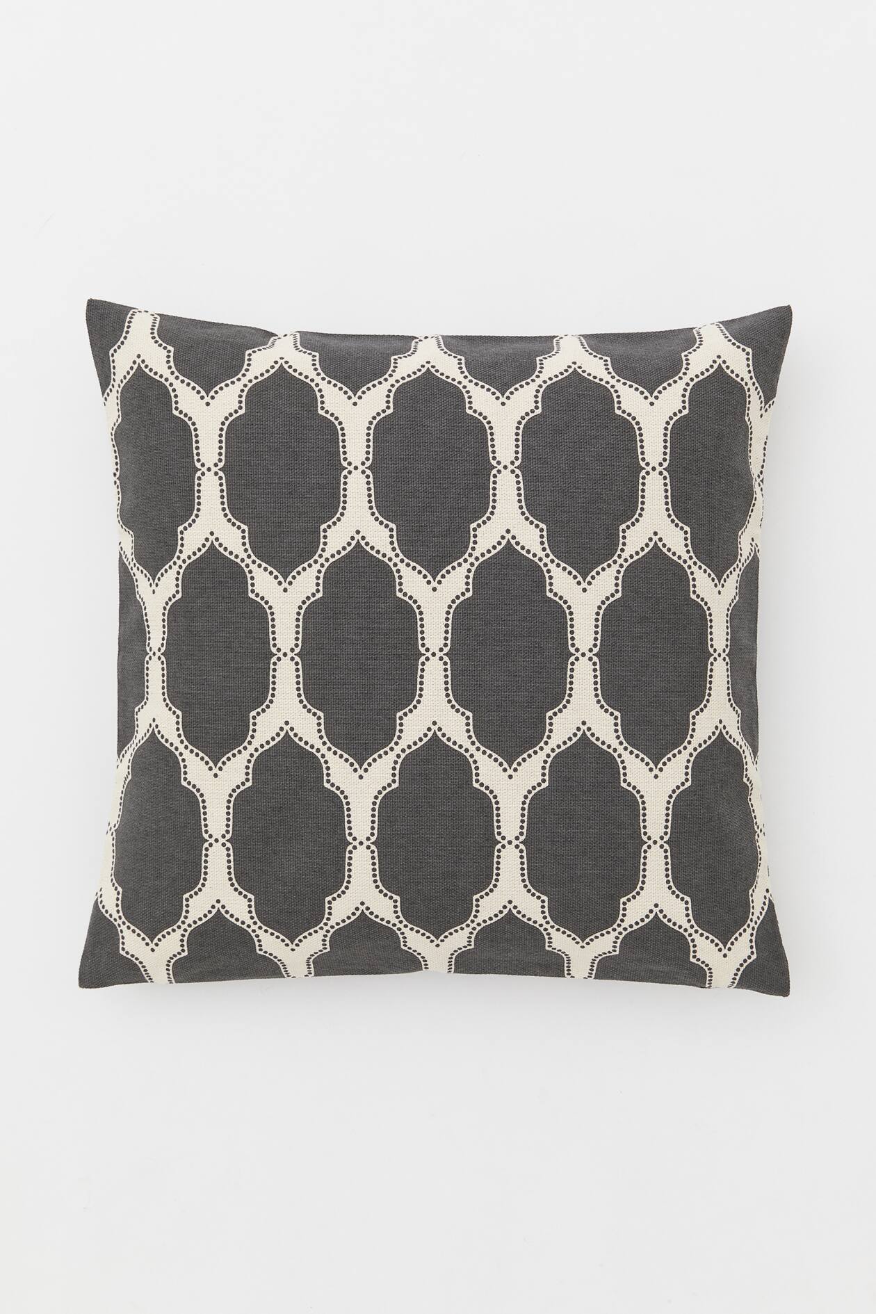 Patterned Cotton Cushion Cover - Dark gray/white patterned - Home All ...