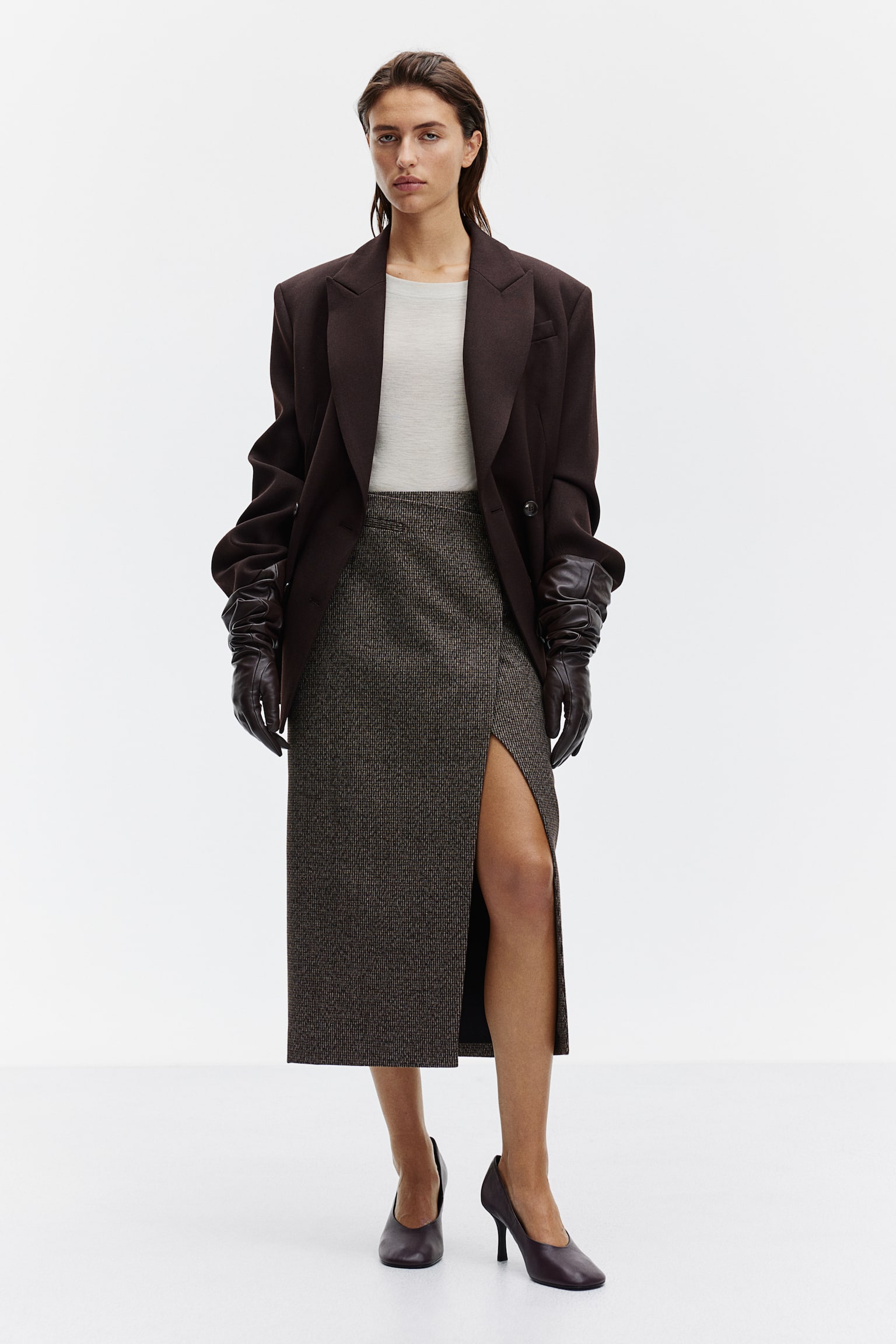 Pencil wrap skirt - Dark beige marl - 1