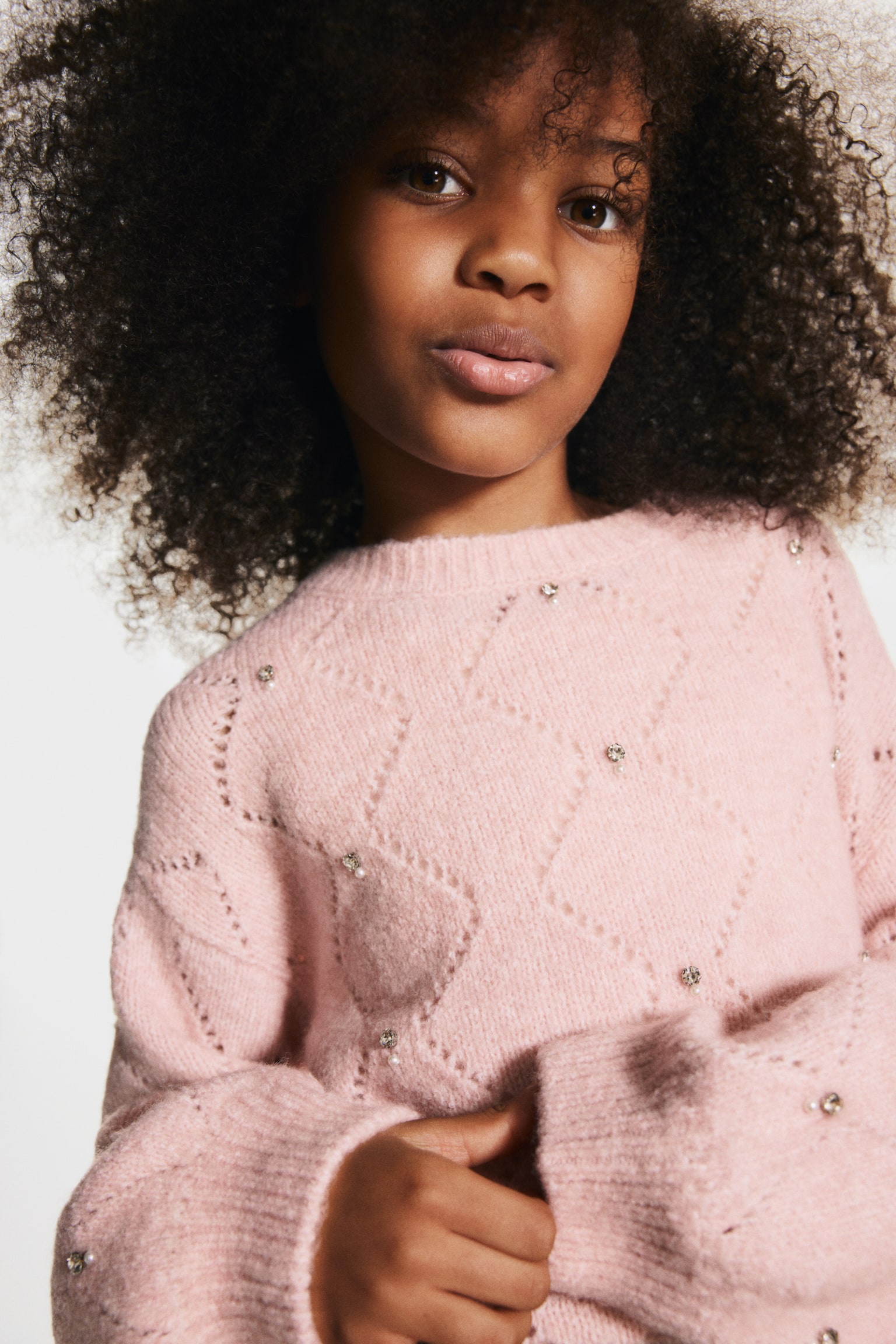 סוודר עם עיטורים - ורוד בהיר/אפור כהה מלאנז' - 4