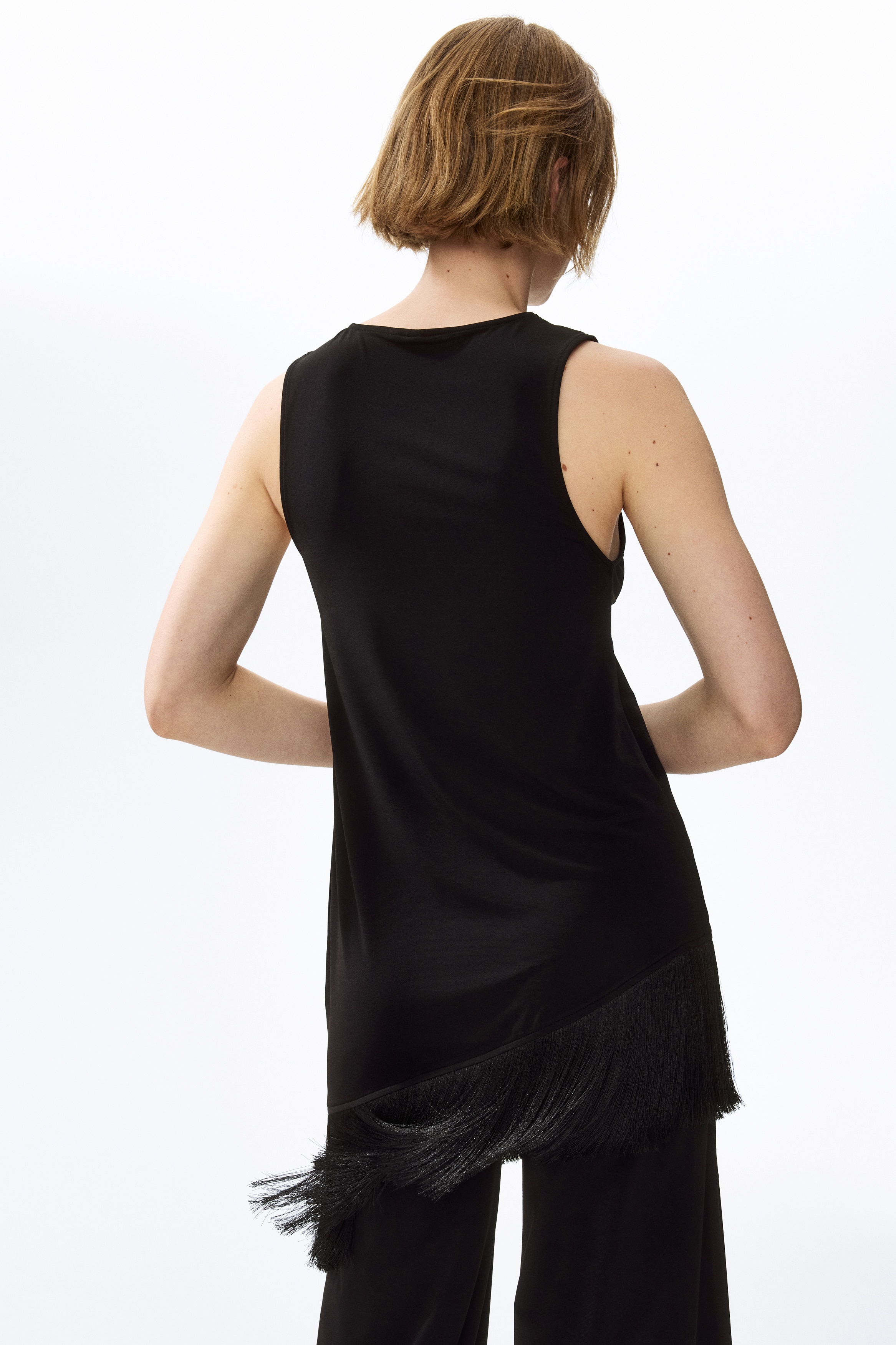 Women's Black Asymmetric Fringe-Trimmed Top | H&M CA