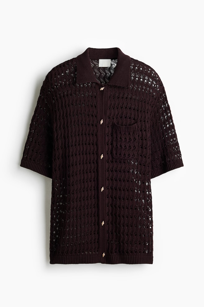 Katoenen vest met gehaakte look - Donkerbruin - 1