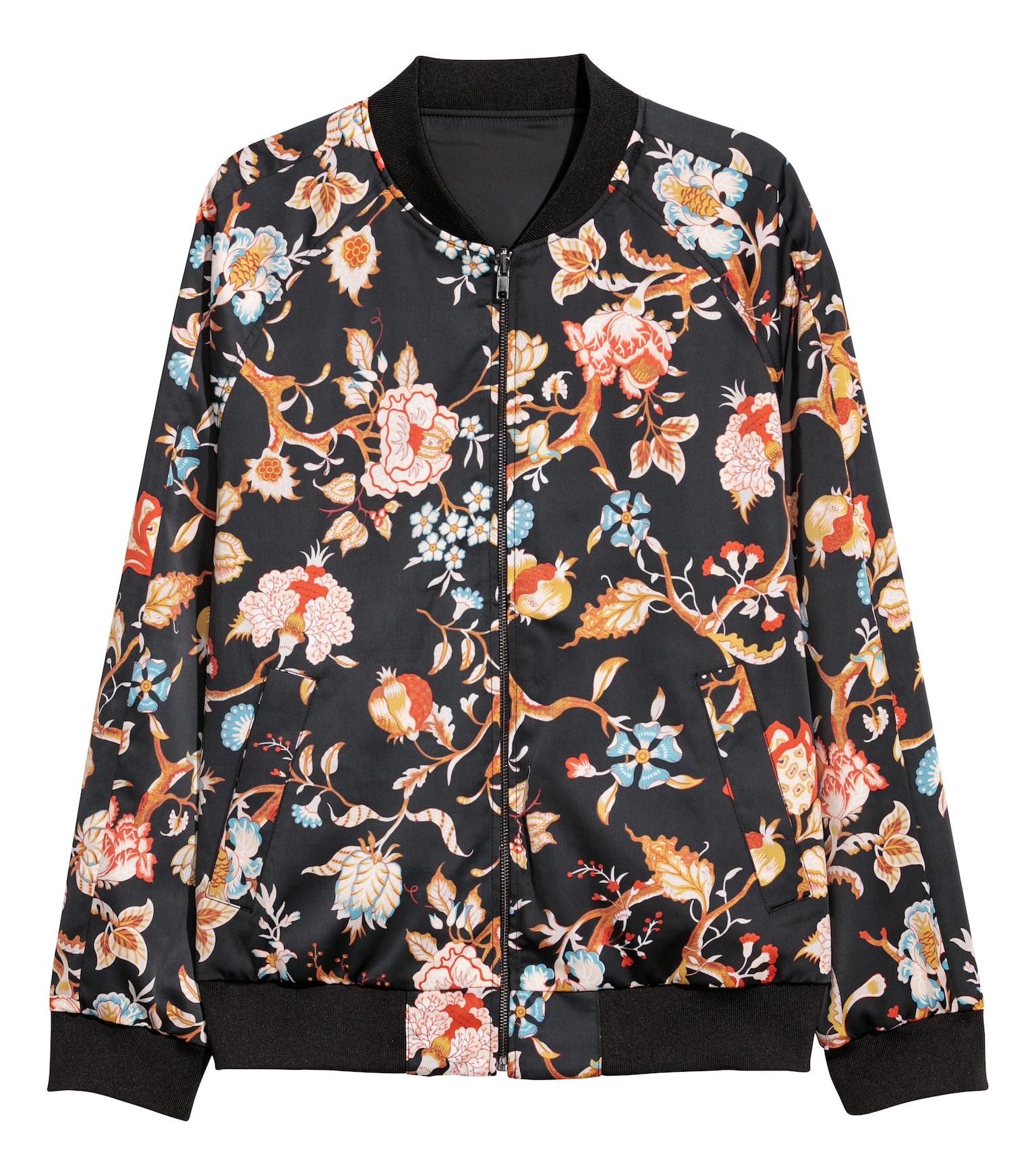 Reversible Bomber Jacket - Black/floral - 1