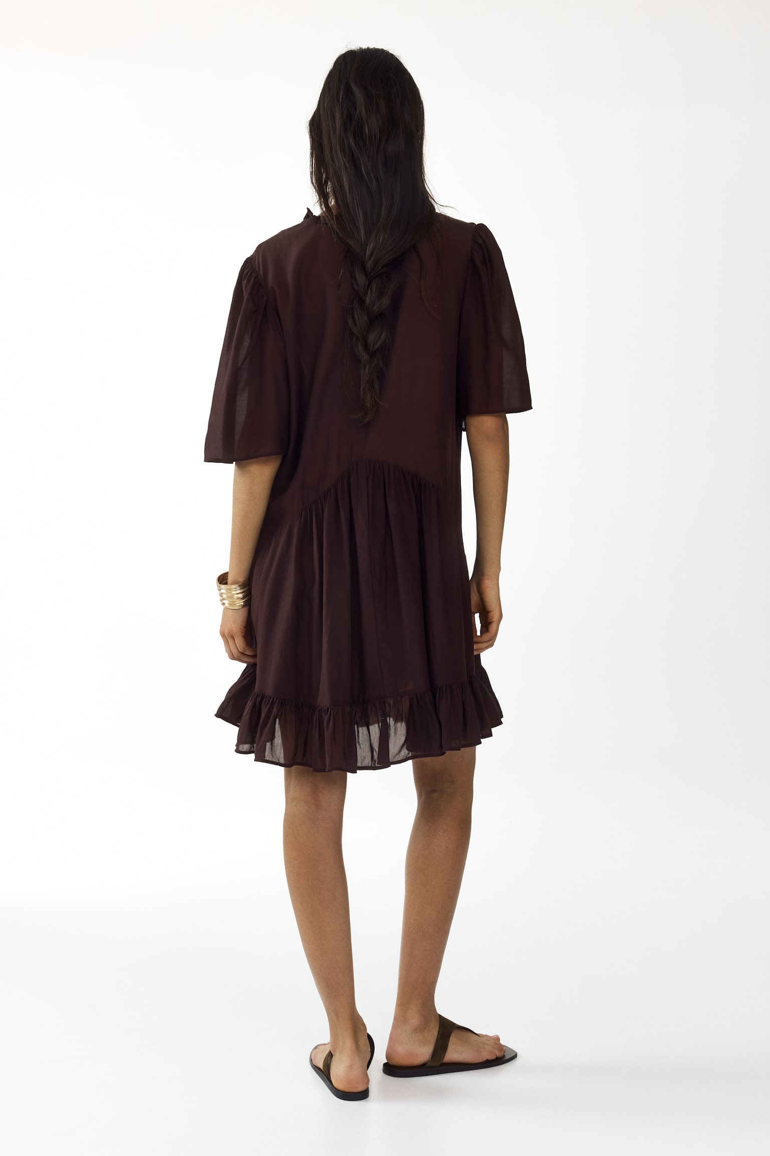 Viscose-blend tunic dress - Dark brown/Cream - 3